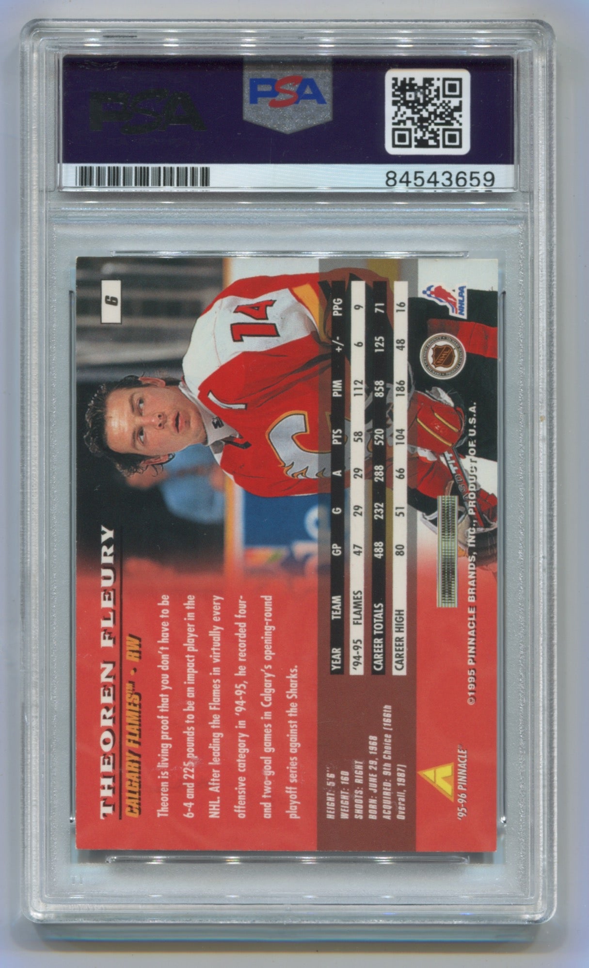 1995-96 Pinnacle #6 Throren Fleury PSA/DNA Authentic Auto