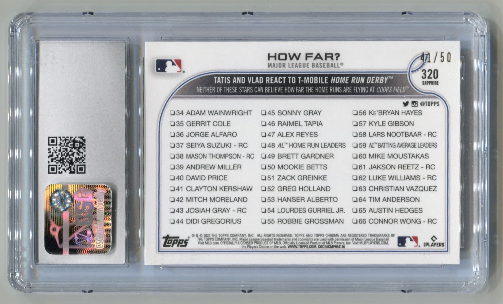 2022 Topps Chrome Sapphire Gold Refractors #320 How Far (Guerrero/Tatis) #41/50 CSG 10 | Eastridge Sports Cards