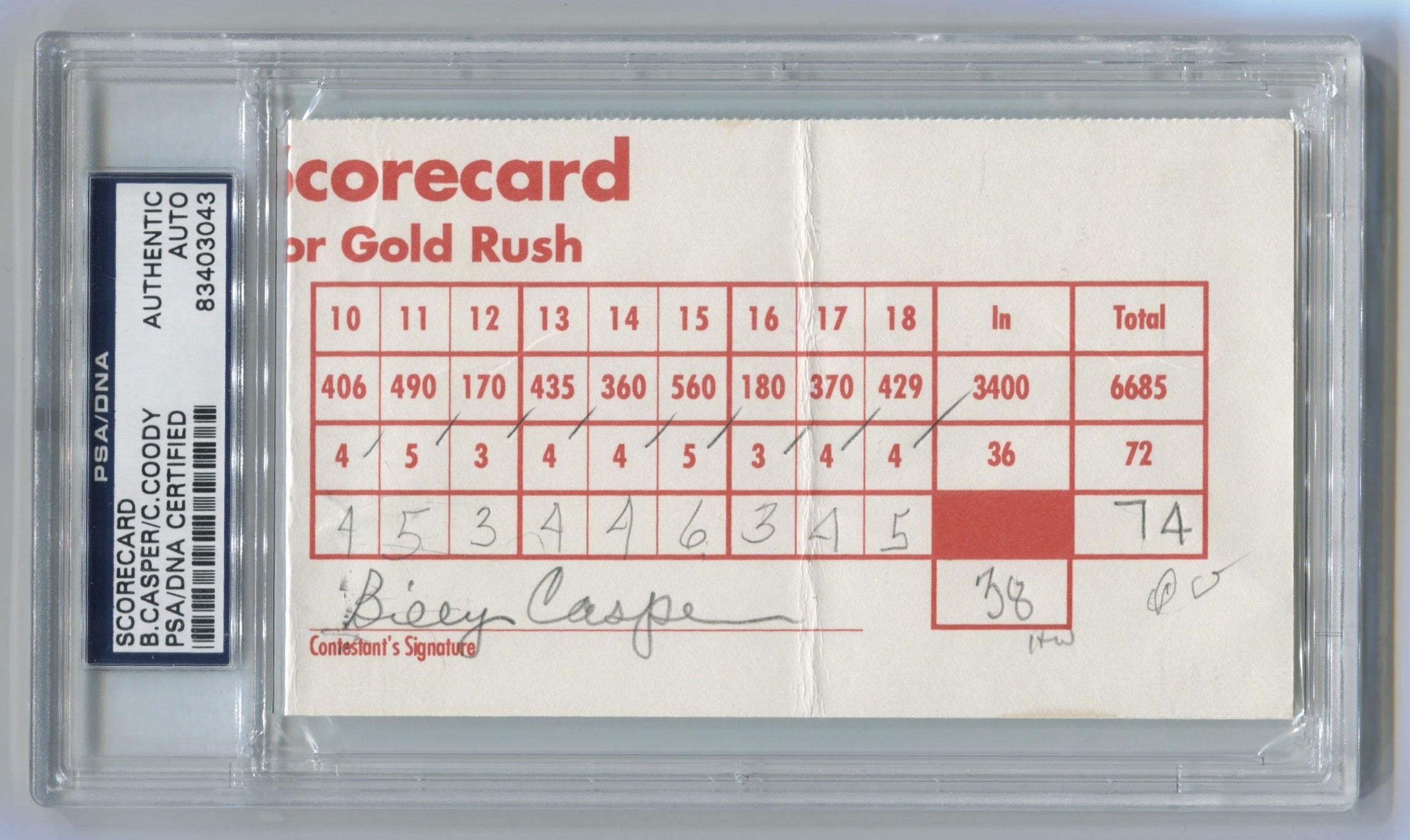 Billy Casper/ Charles Coody Signed Scorecard PSA Auto Authentic | Eastridge Sports Cards
