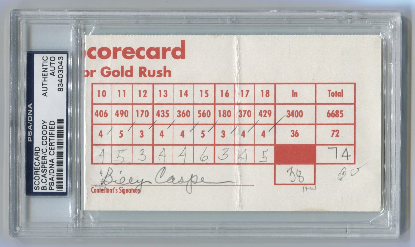 Billy Casper/ Charles Coody Signed Scorecard PSA Auto Authentic