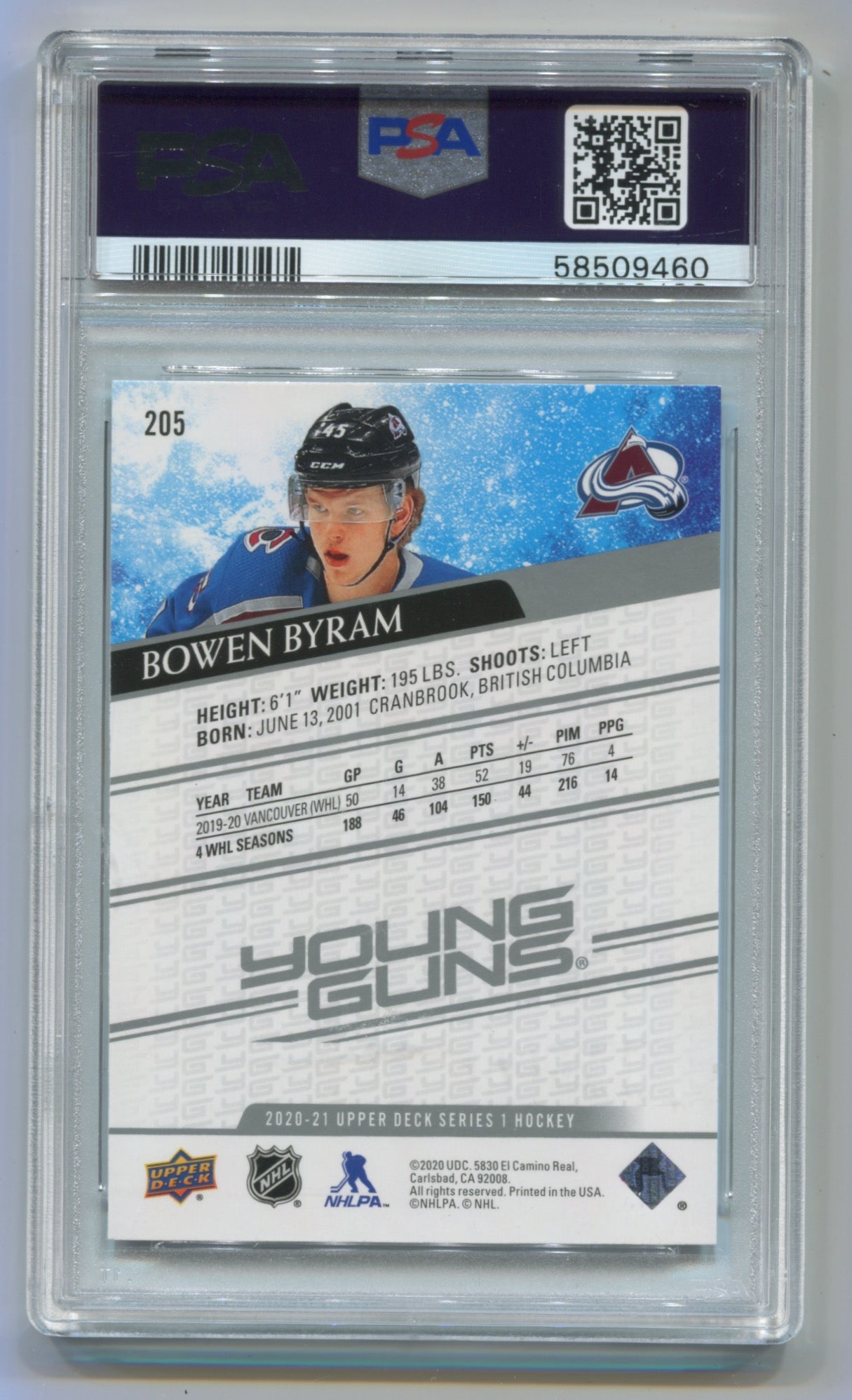 2020-21 Upper Deck #205 Bowen Byram PSA 10 (Rookie)