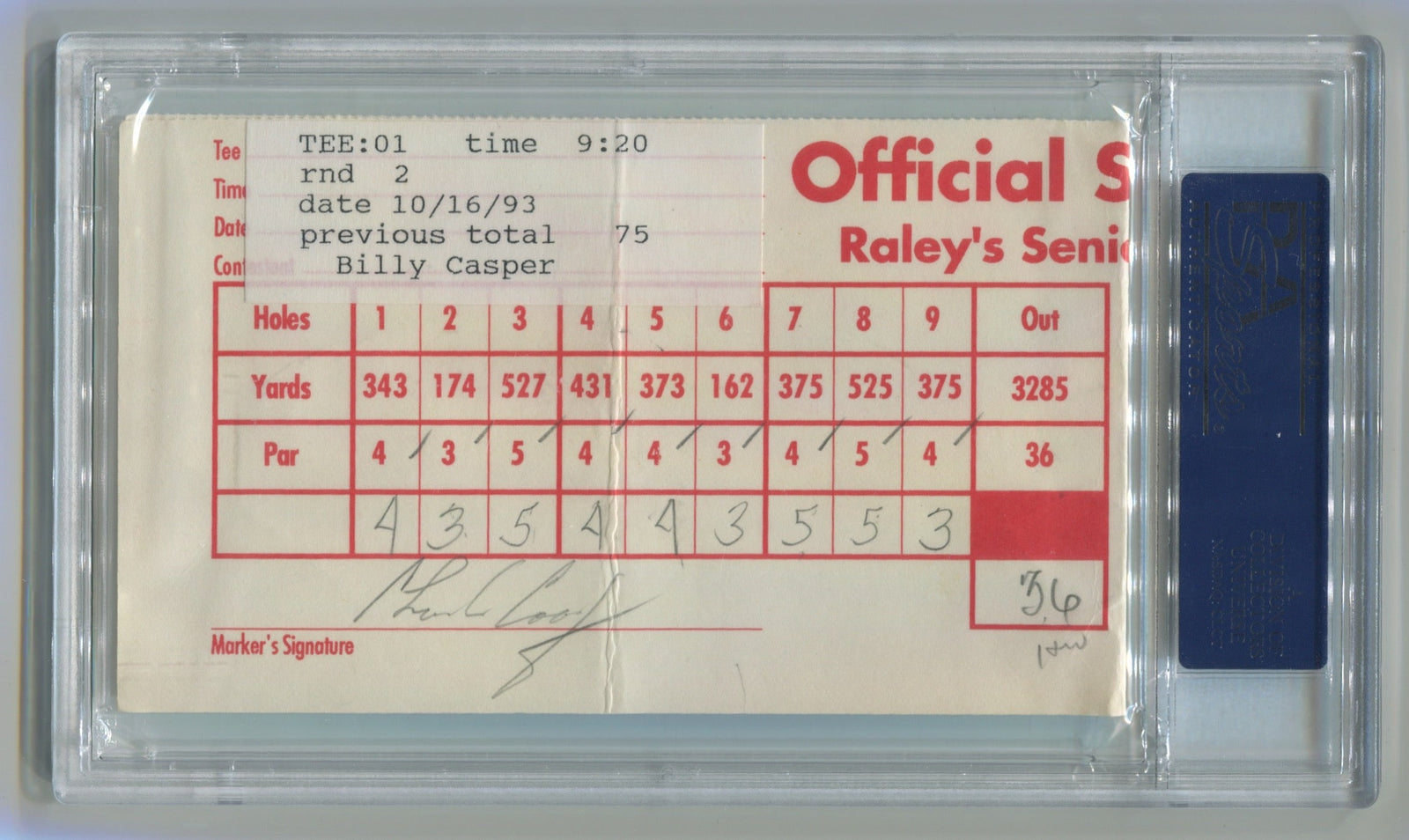 Billy Casper/ Charles Coody Signed Scorecard PSA Auto Authentic