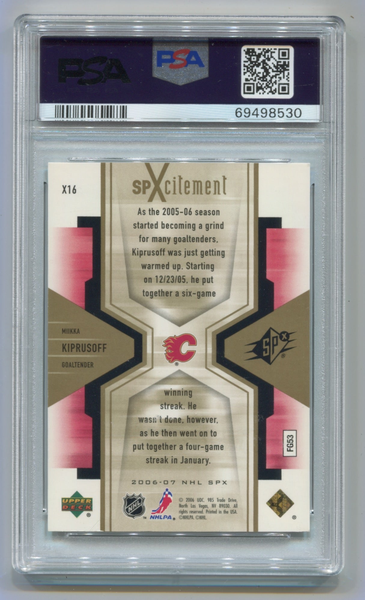 2006-07 SPx Spxcitement #X16 Miikka Kiprusoff #912/999 PSA 9