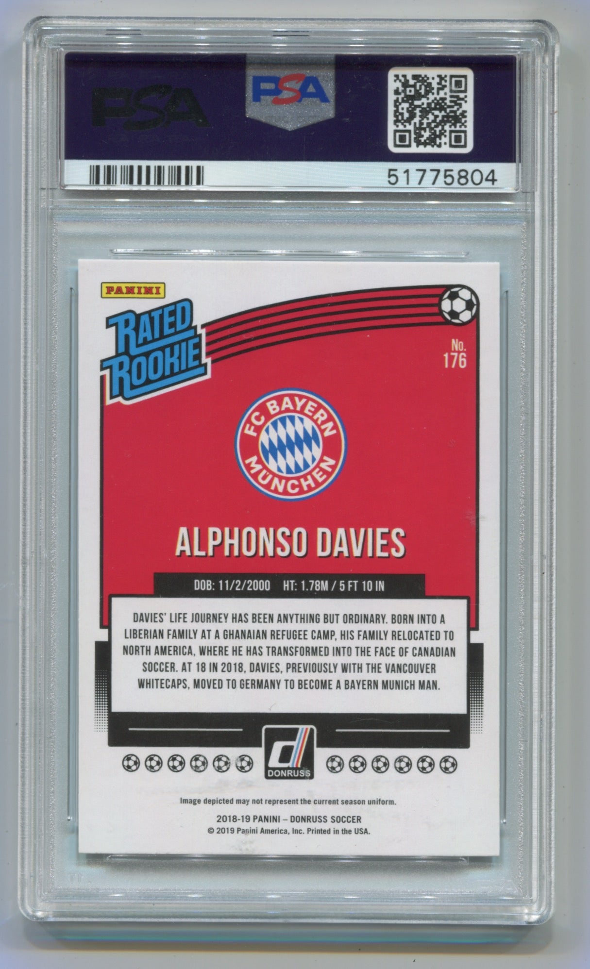 2018-19 Panini Donruss Press Proof Silver #176 Alphonso Davies PSA 10 (Rookie)