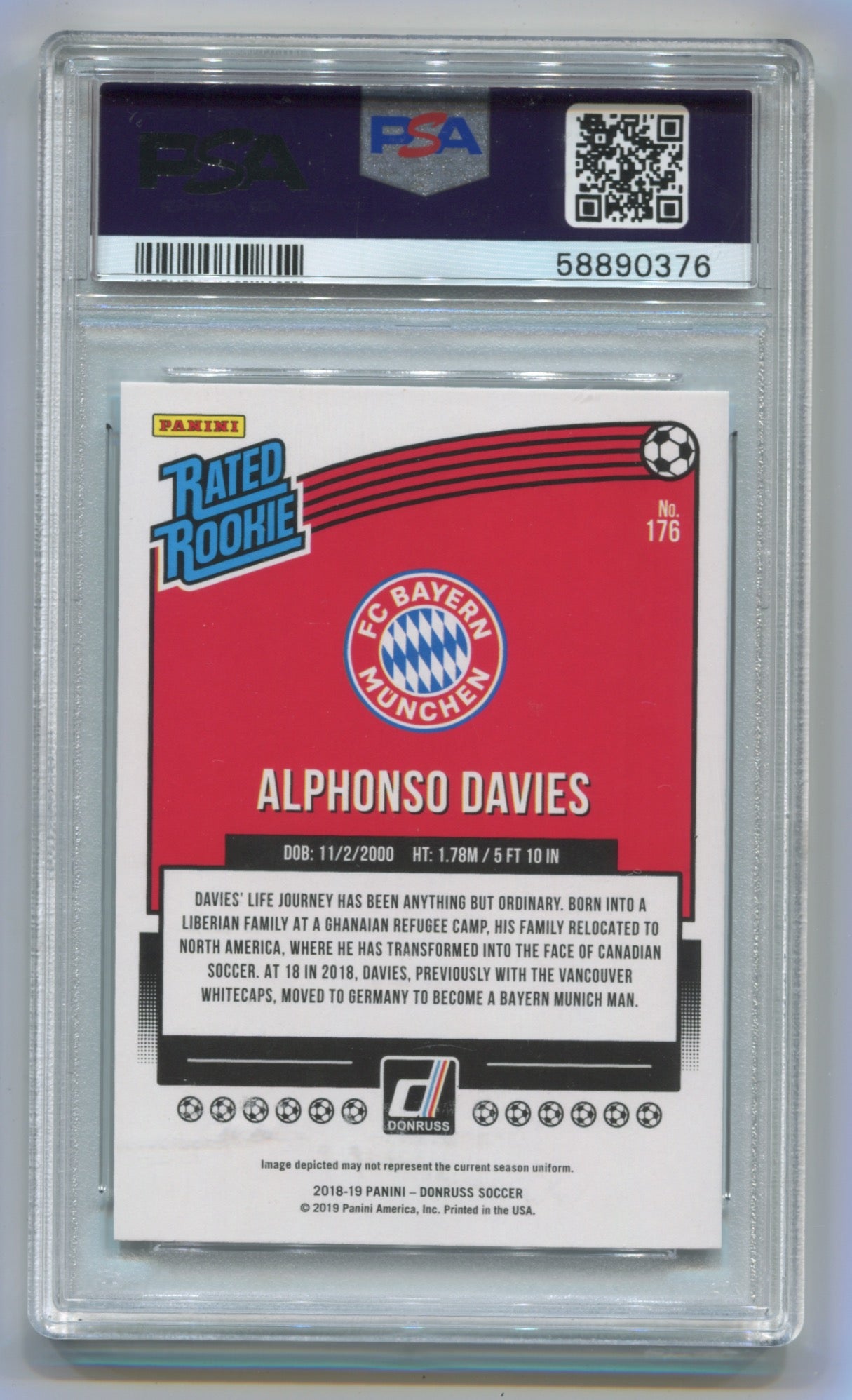 2018-19 Panini Donruss Press Proof Silver #176 Alphonso Davies PSA 10 (Rookie)