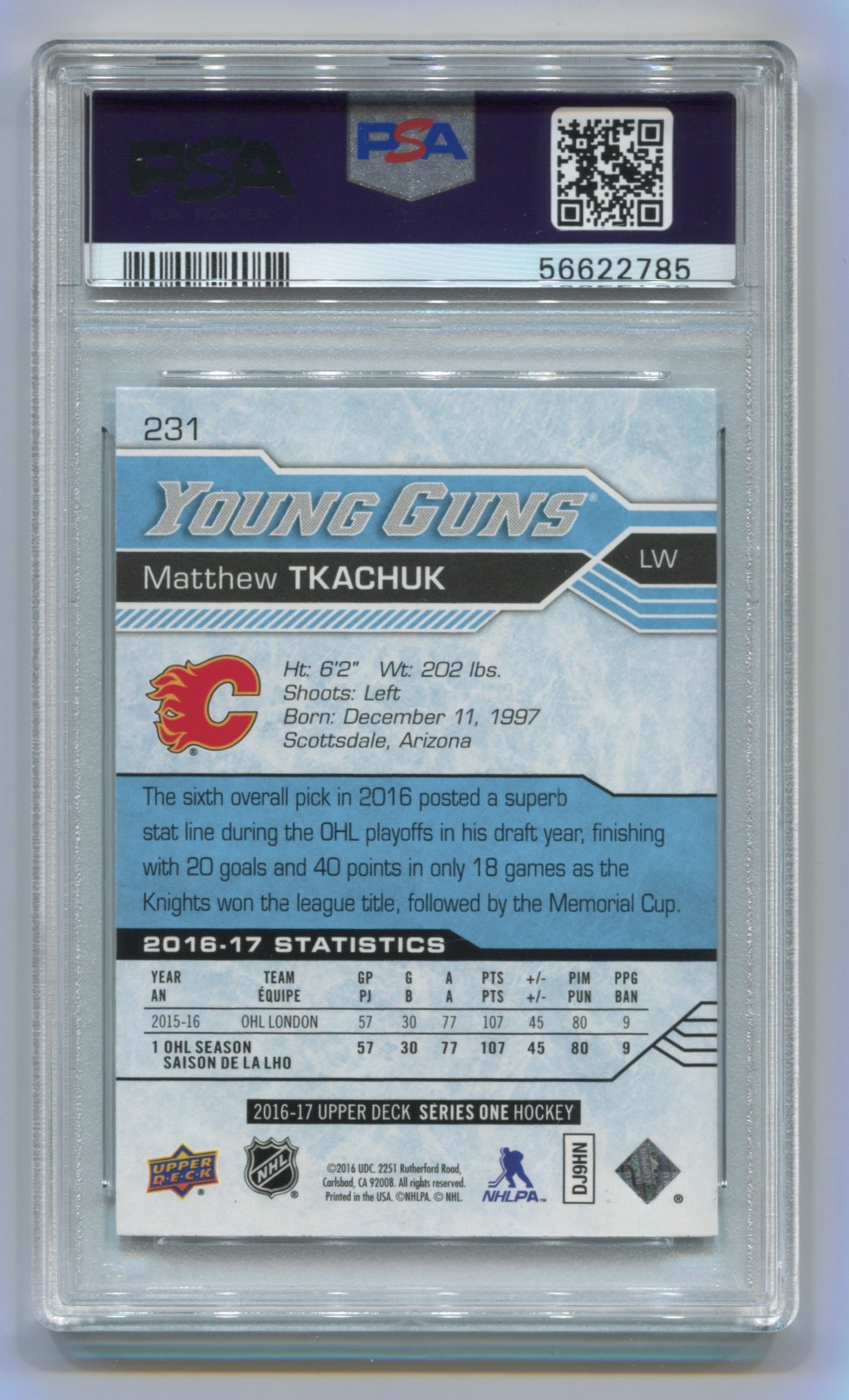 2016-17 Upper Deck #231 Matthew Tkachuk PSA 10 (Rookie) | Eastridge Sports Cards
