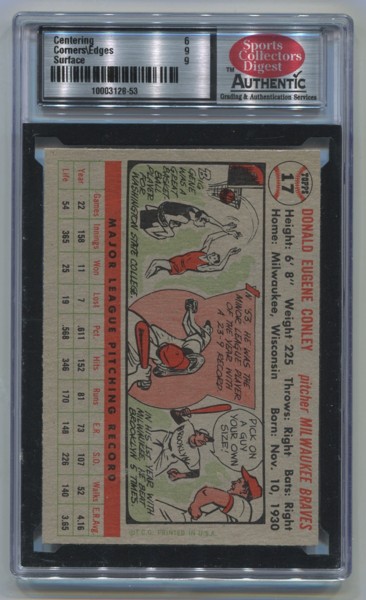 1956 Topps #17 Gene Conley SCD 7
