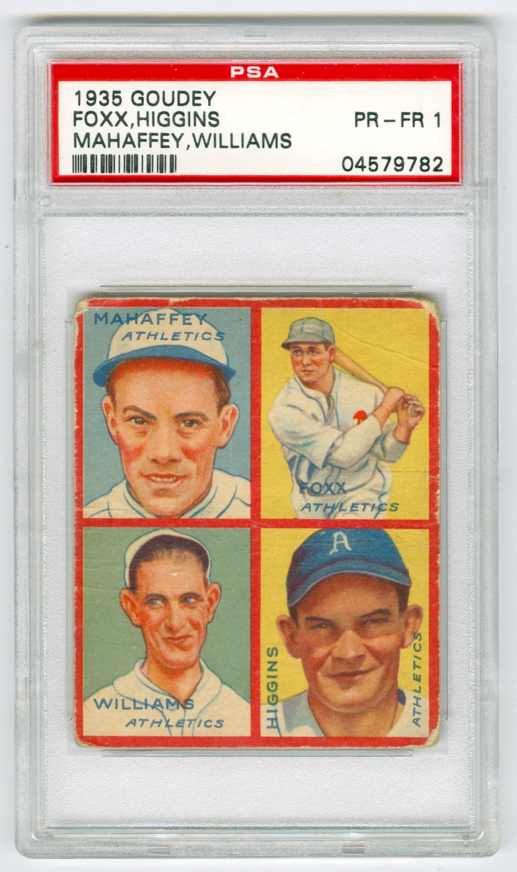 1935 Goudey 4-in-1 #20-1 Roy Mahaffey/Jimmie Foxx/Dib Williams/Pinky Higgins/1B (Detroit Tigers Puzzle) PSA 1