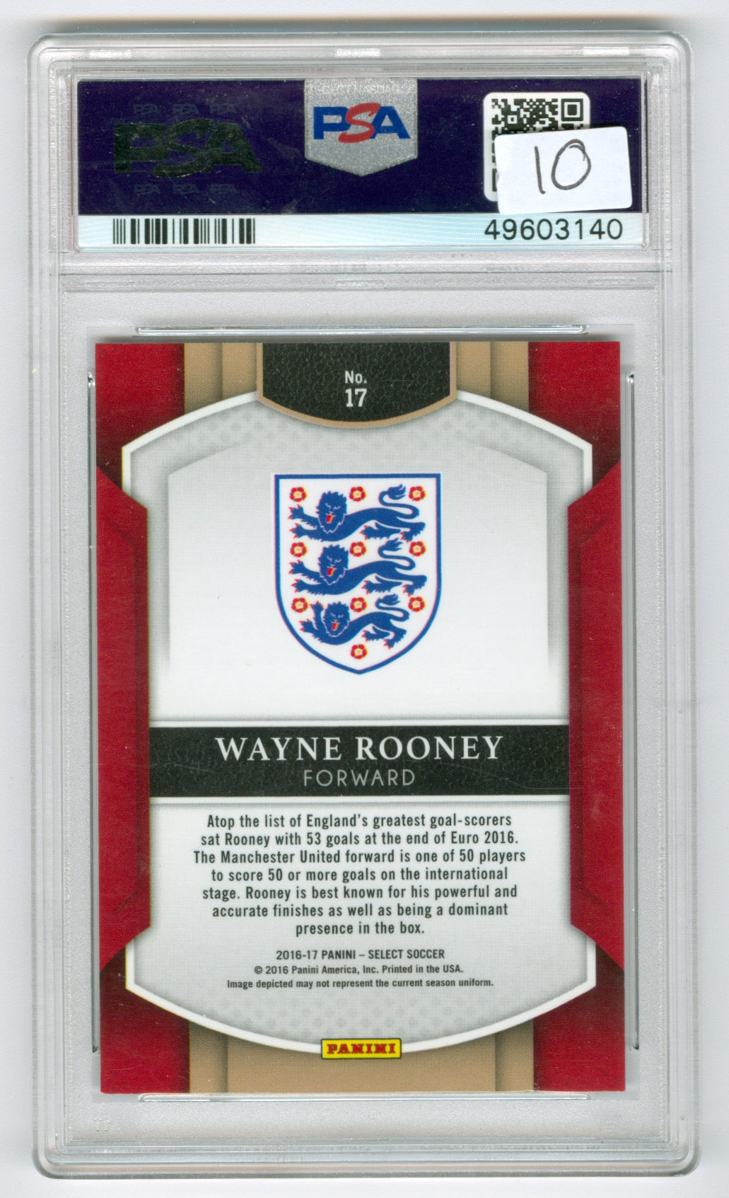 2016 Panini Select #17 Wayne Rooney PSA 10
