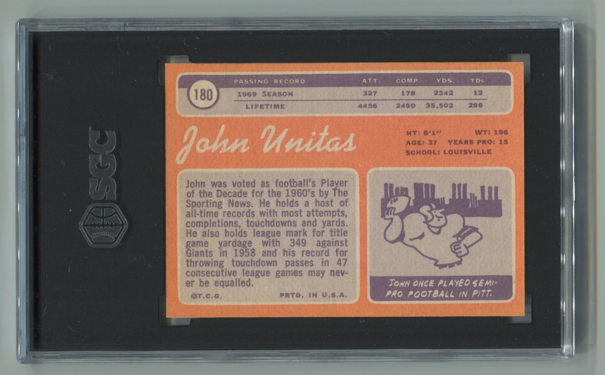 1970 Topps #180 Johnny Unitas SGC 9 | Eastridge Sports Cards