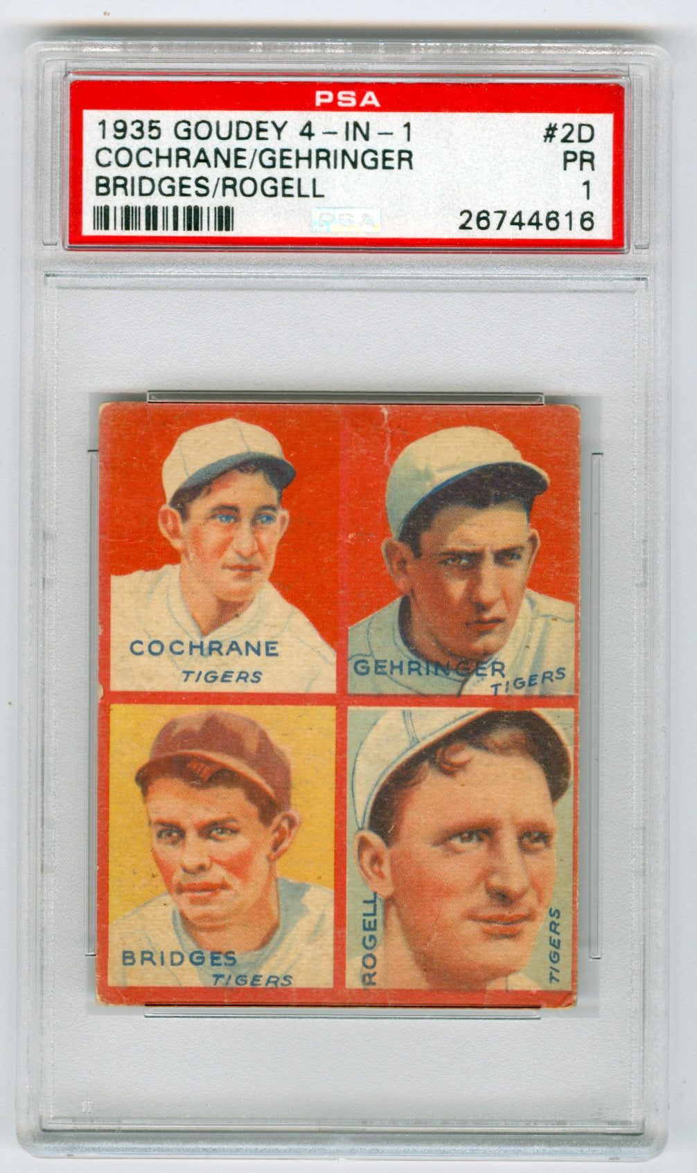 1935 Goudey 4-in-1 #4-2 Mickey Cochrane/Charlie Gehringer/Tommy Bridges/Billy Rogell/2D (Chuck Klein Puzzle) PSA 1