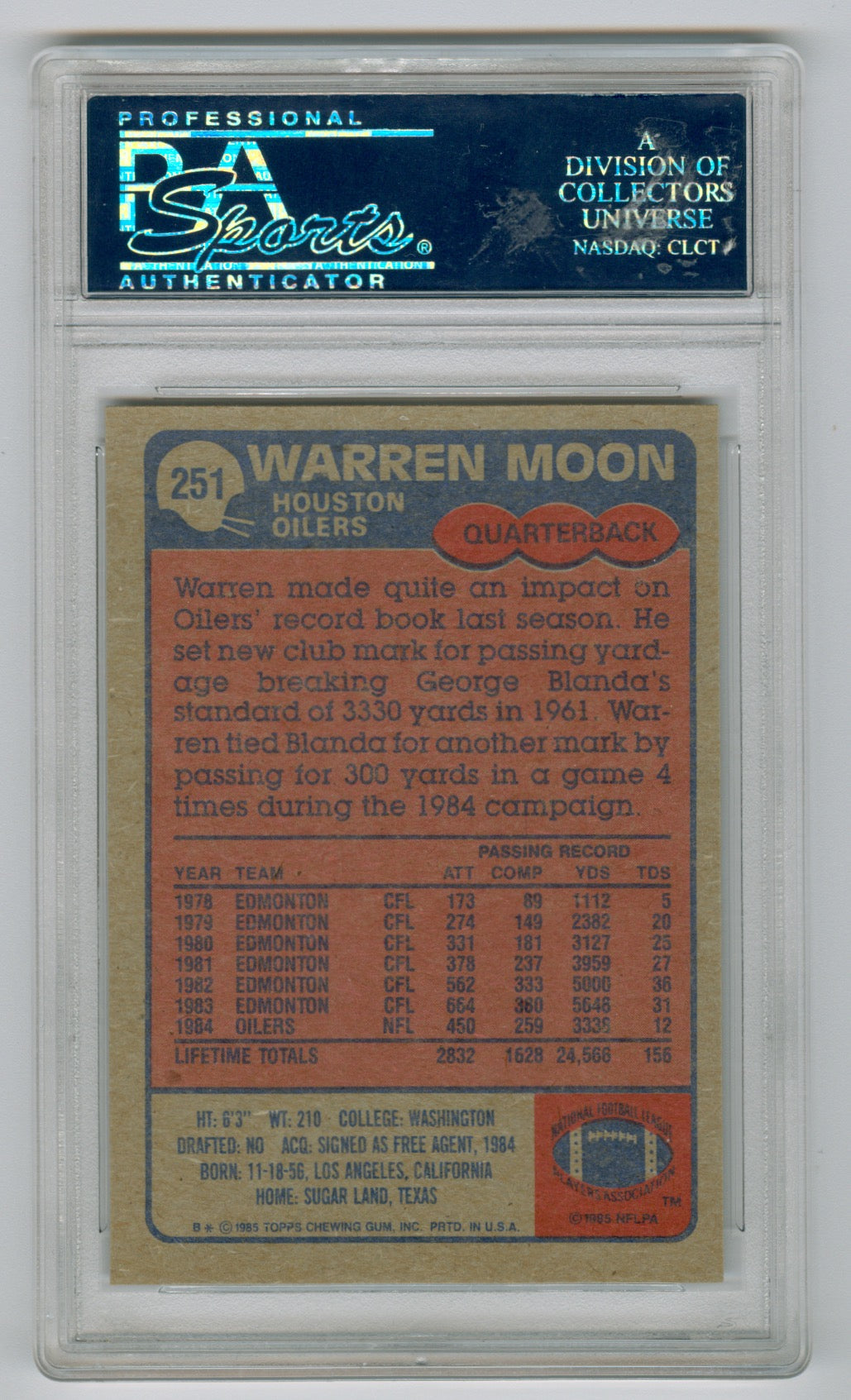 1985 Topps #251 Warren Moon PSA 8.5 (Rookie)