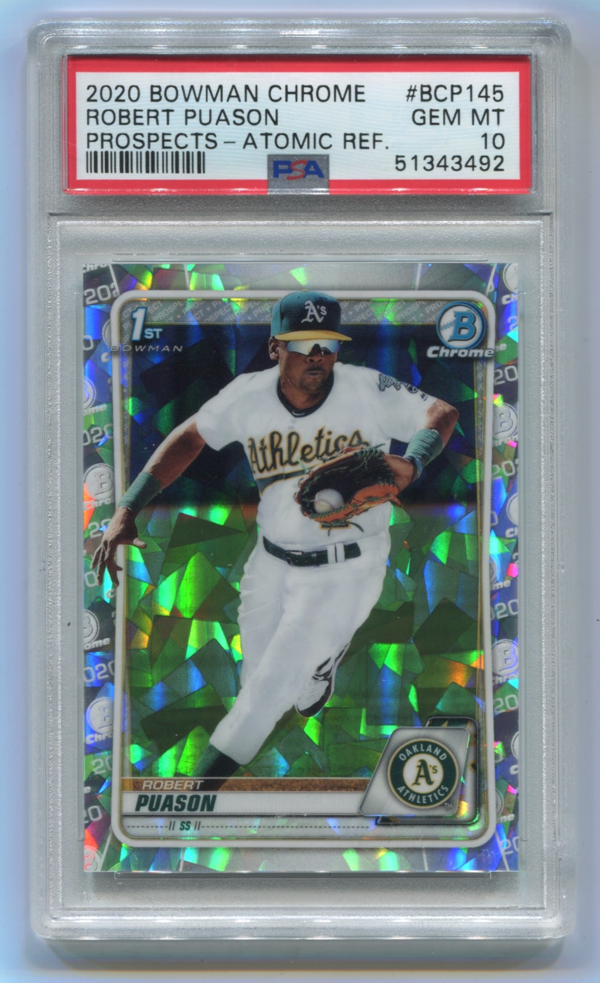 2020 Bowman Chrome Prospects Atomic Refractor #BCP145 Robert Puason PSA 10