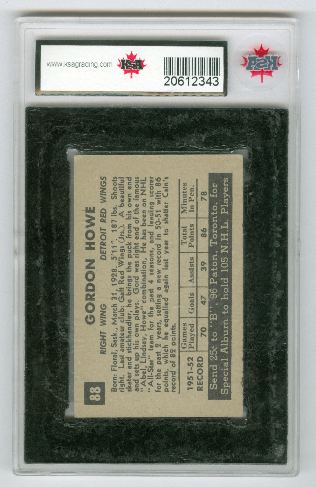 1952-53 Parkhurst #88 Gordie Howe KSA 6