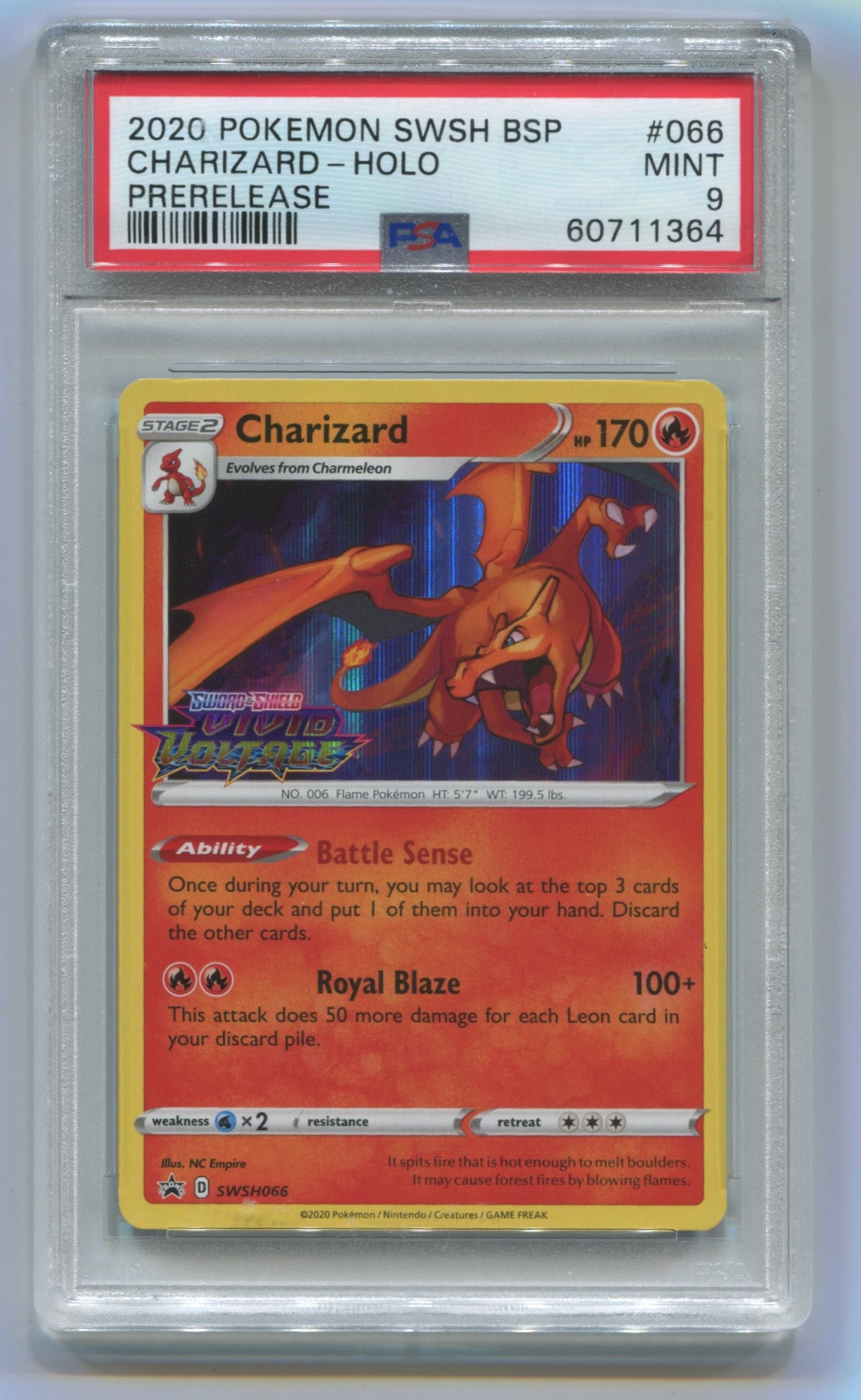 2020 Pokemon Vivid Voltage Prerelease Promo #066 Charizard- Holo PSA 9