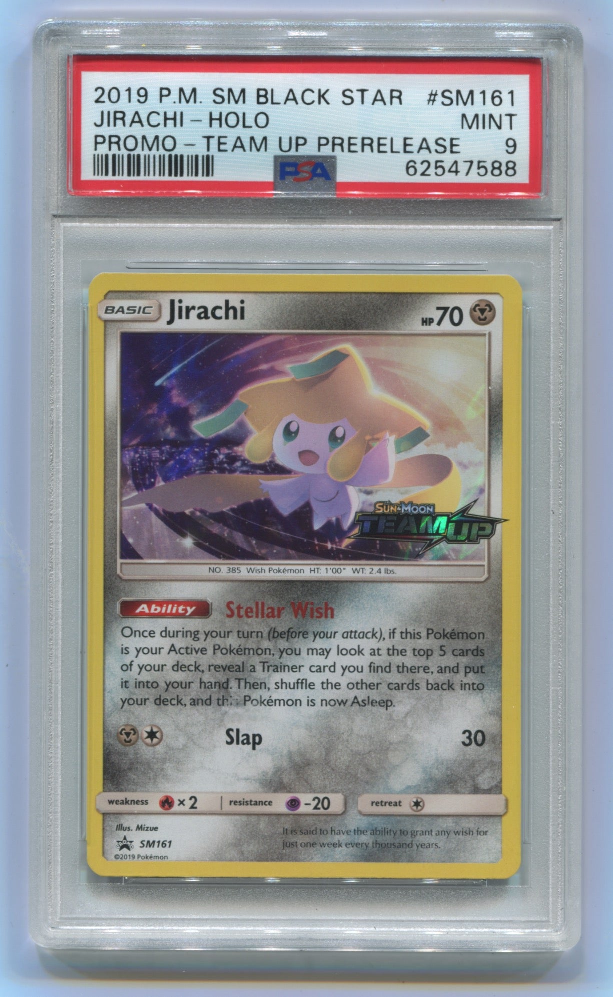 2019 Pokemon Team Up Prerelease Promo #SM161 Jirachi- Holo PSA 9