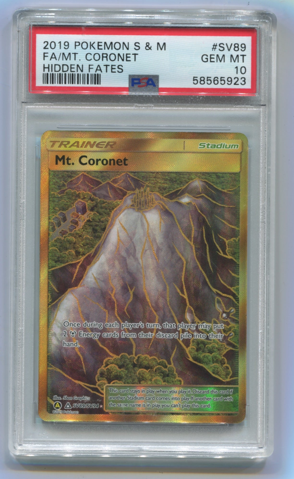 2019 Pokemon Hidden Fates #SV89 Mt. Coronet- Full Art PSA 10