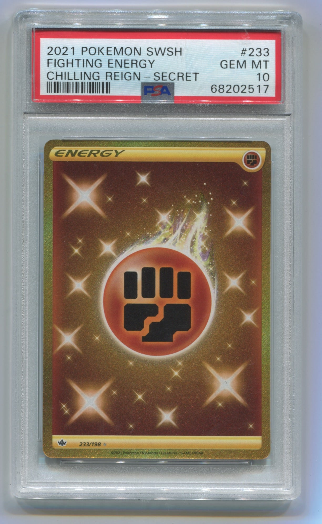 2021 Pokemon Chilling Reign #233 Fighting Energy- Secret Rare PSA 10
