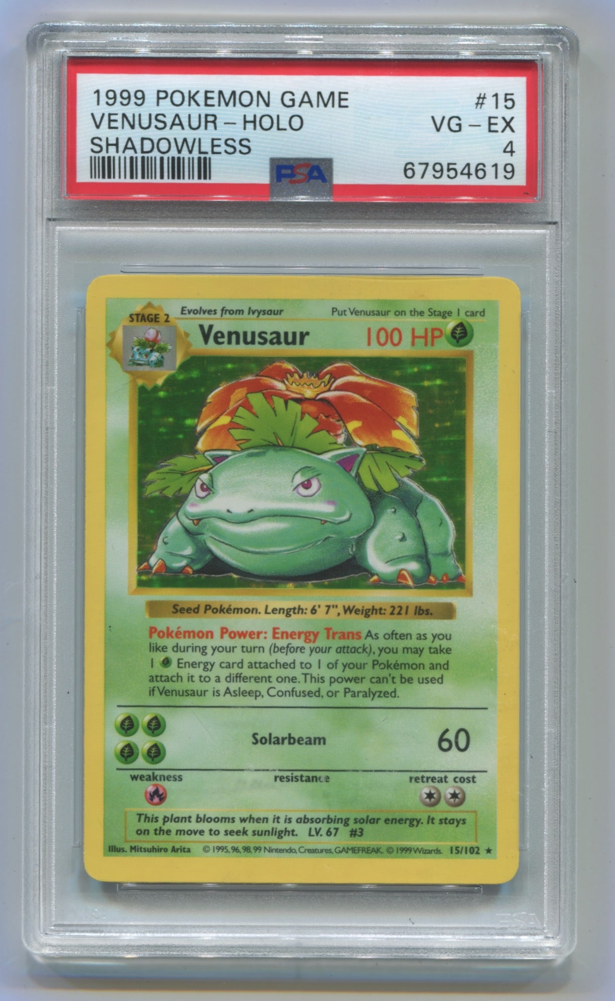 1999 Pokemon Base Set Unlimited Shadowless #15 Venusaur- Holo PSA 4