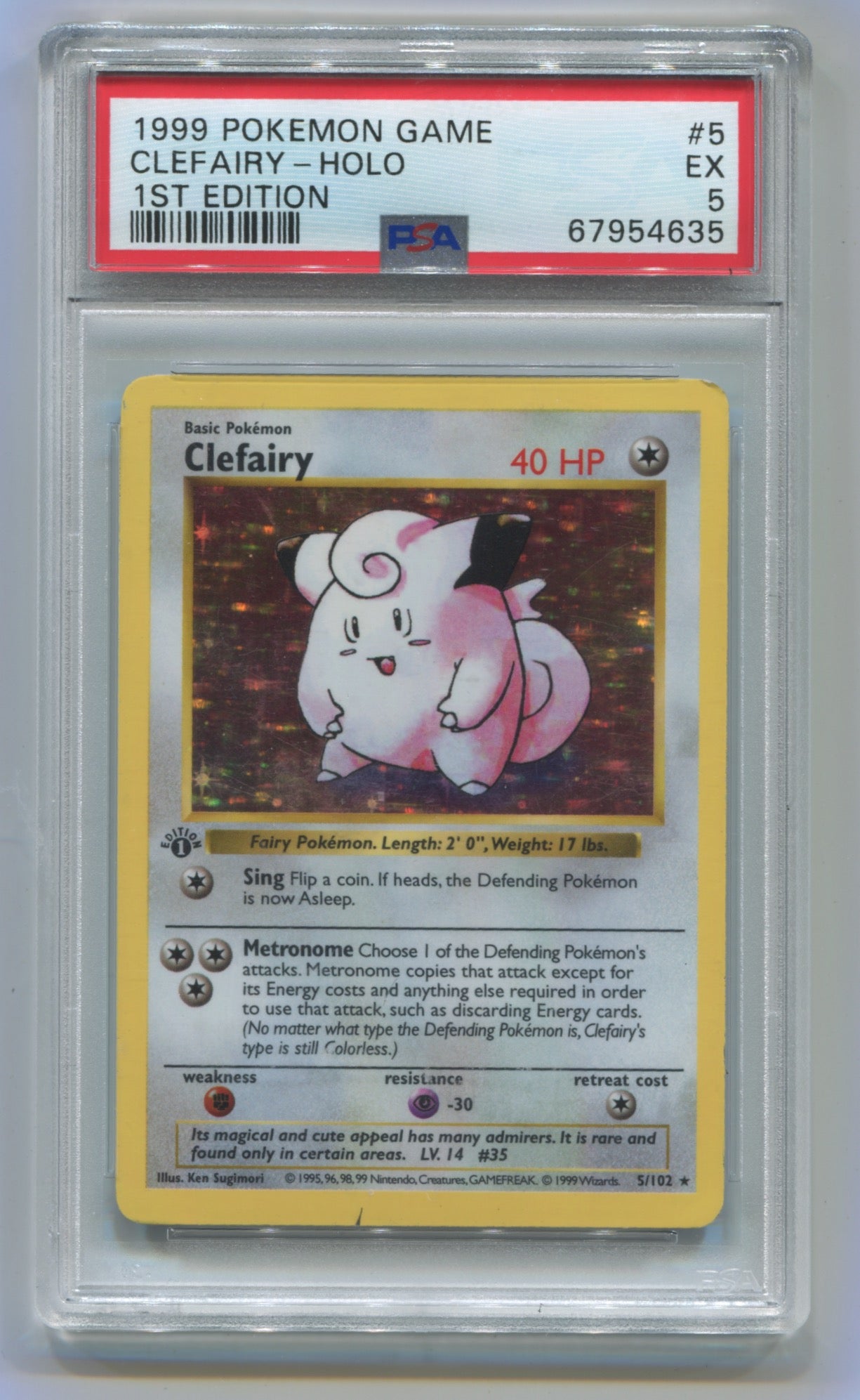 1999 Pokemon Base Set 1st Edition Shadowless #5 Clefairy- Holo PSA 5