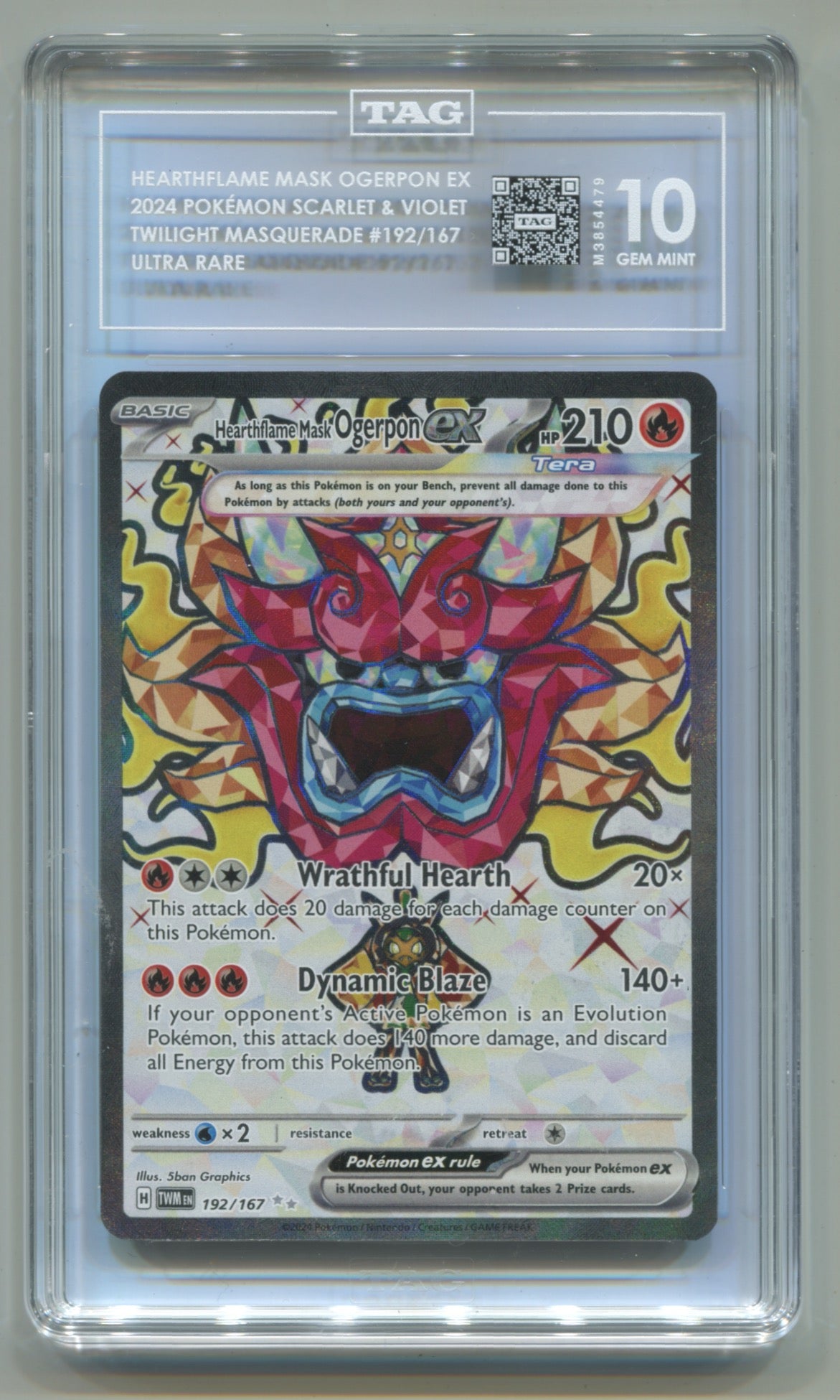 2024 Pokemon Twilight Masquerade #192 Hearthflame Mask Ogerpon ex- Ultra Rare TAG 10