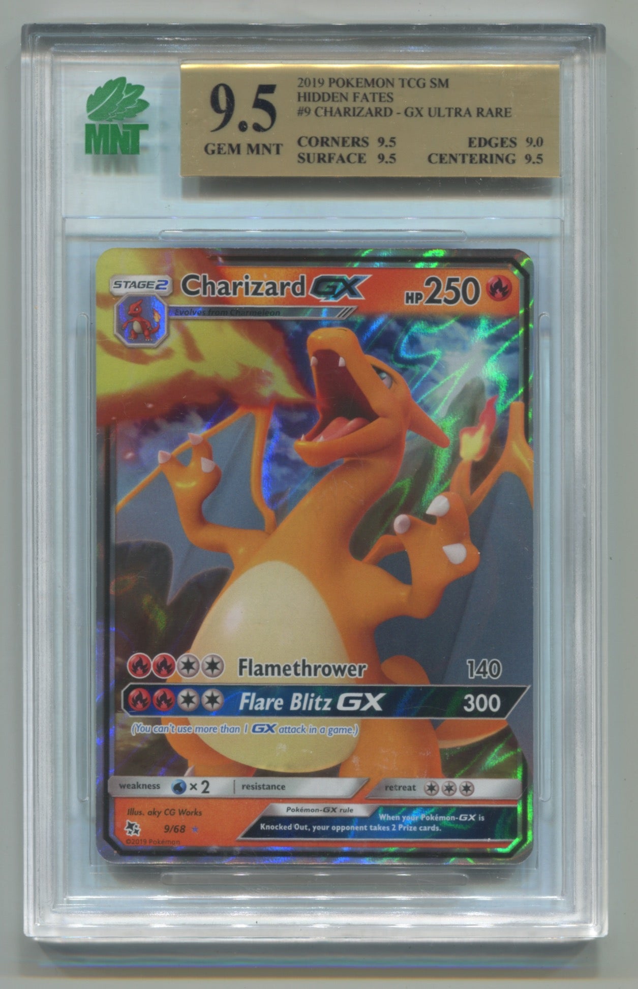 2019 Pokemon Hidden Fates #9 Charizard GX- Ultra Rare MNT 9.5