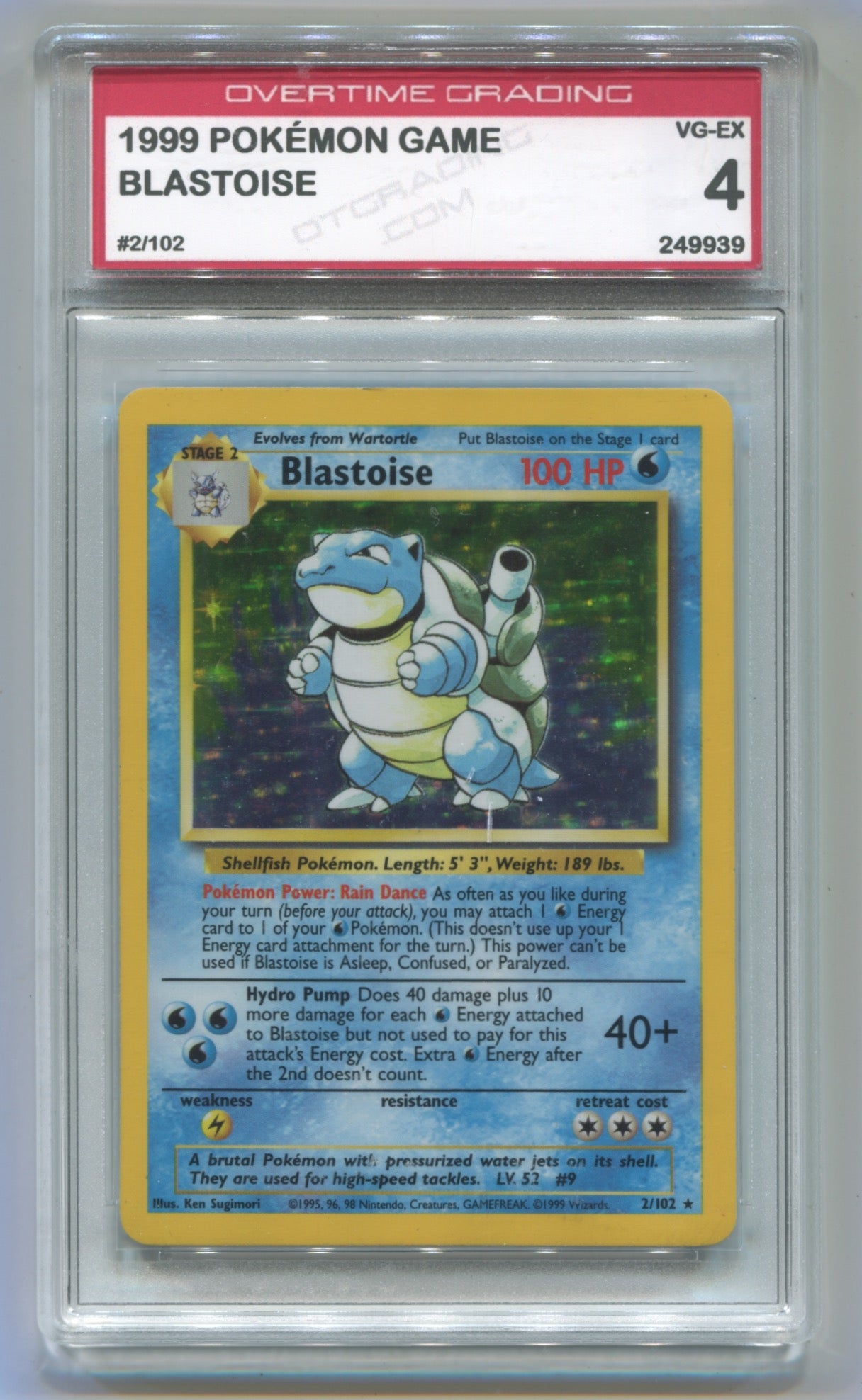 1999 Pokemon Base Set Unlimited #2 Blastoise- Holo OTG 4