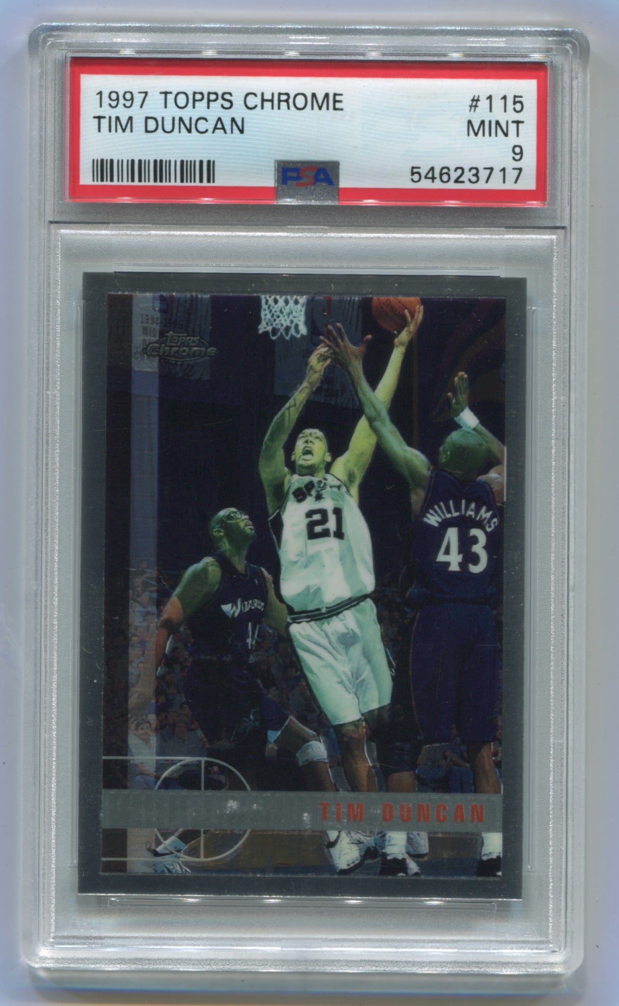 1997-98 Topps Chrome #115 Tim Duncan PSA 9 (Rookie)