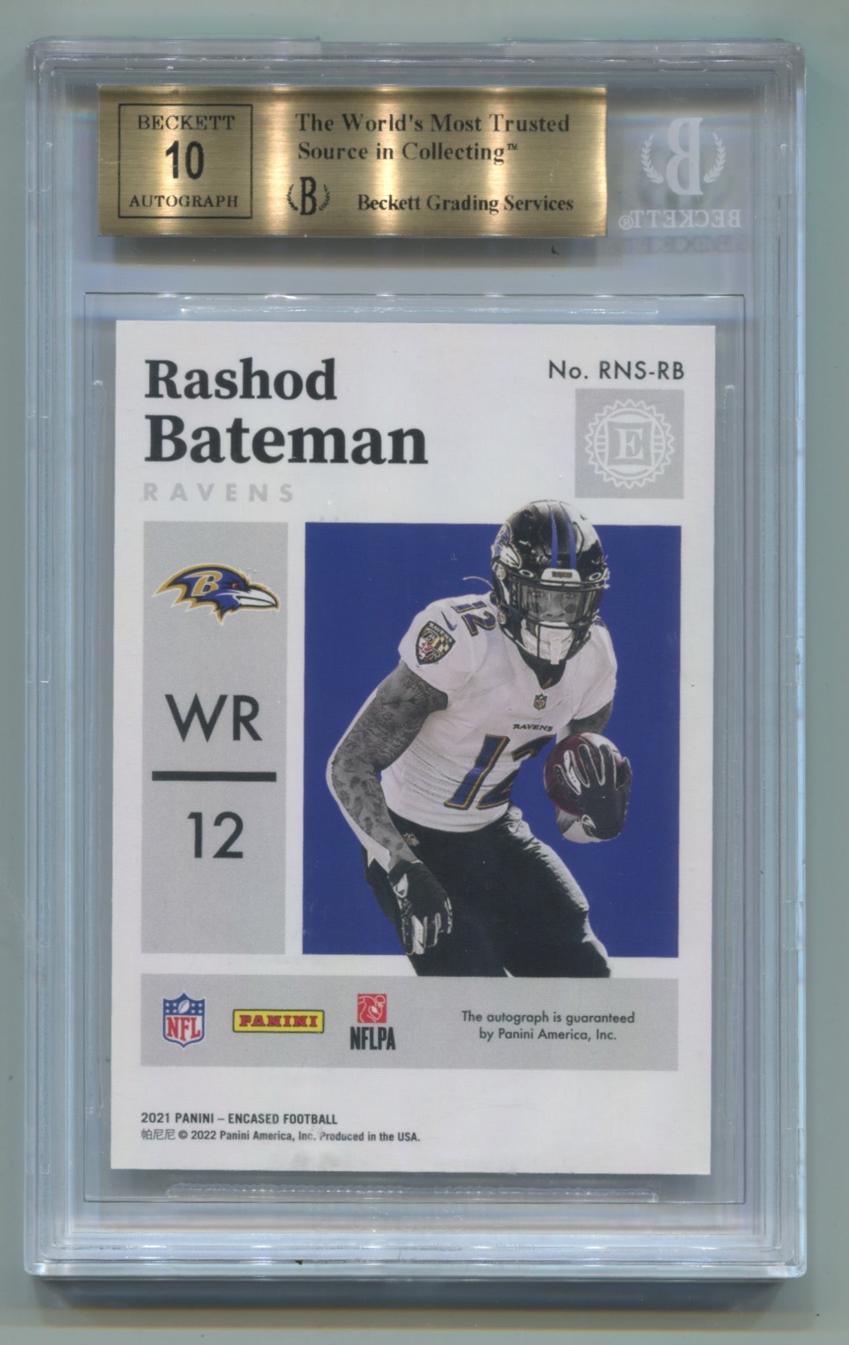 2021 Panini Encased Rookie Notable Signatures Sapphire #RNSRB Rashad Bateman #22/35 BGS 9.5 (Auto 10) (Rookie)