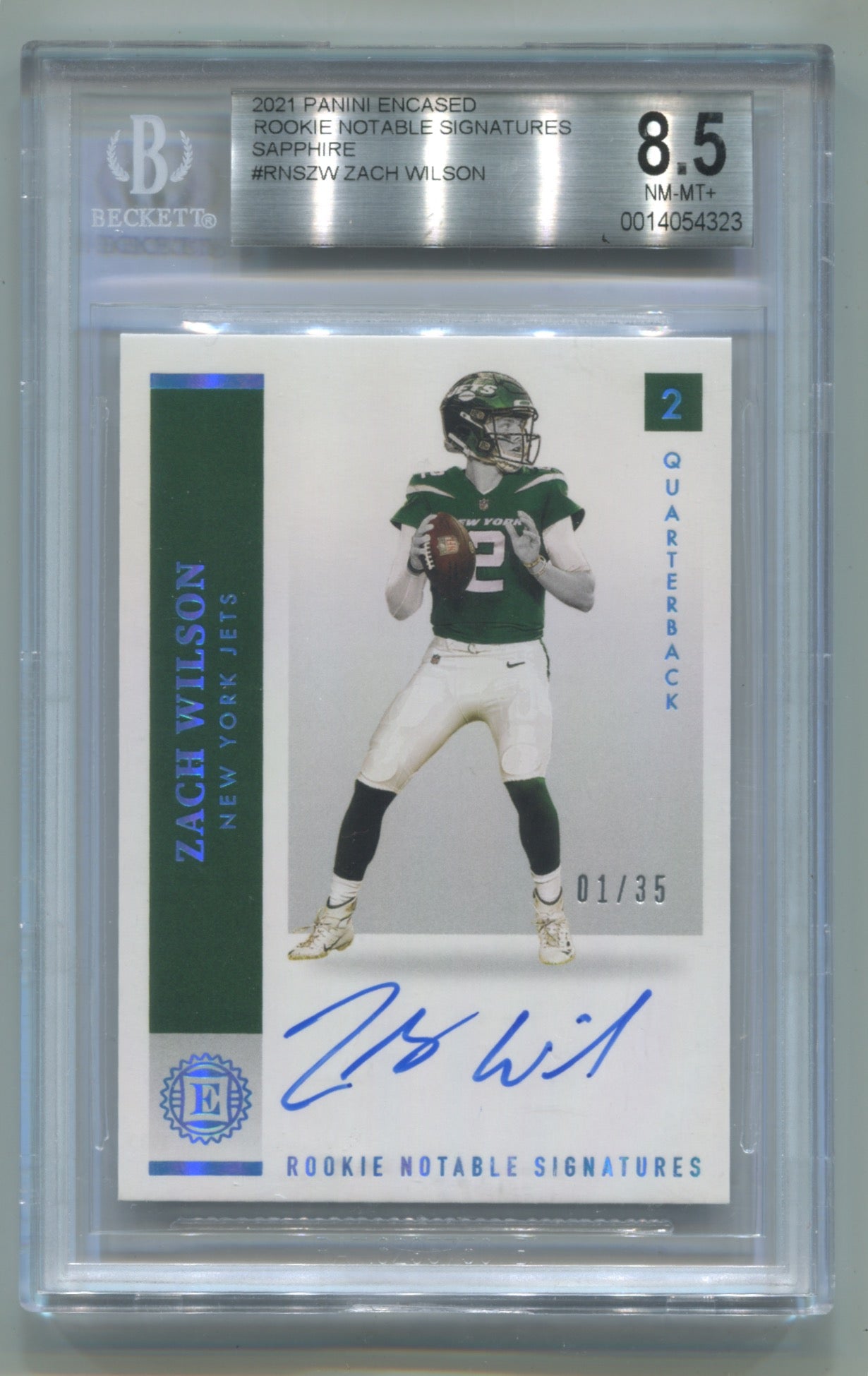 2021 Panini Encased Rookie Notable Signatures Sapphire #RNSZW Zach Wilson #01/35 BGS 8.5 (Auto 10) (Rookie)