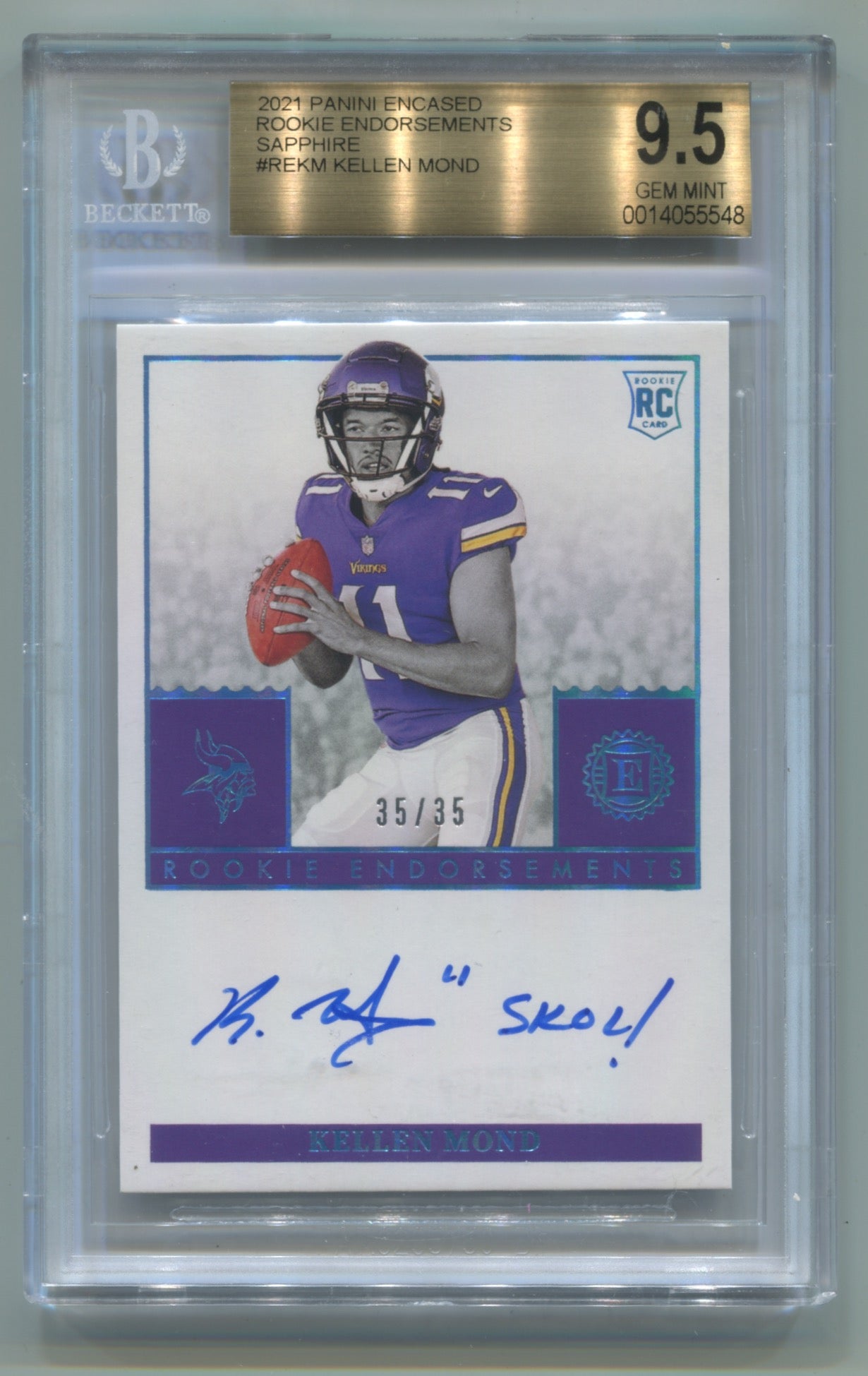 2021 Panini Encased Rookie Endorsements Sapphire #REKM Kellen Mond #35/35 BGS 9.5 (Auto 10) (Rookie)
