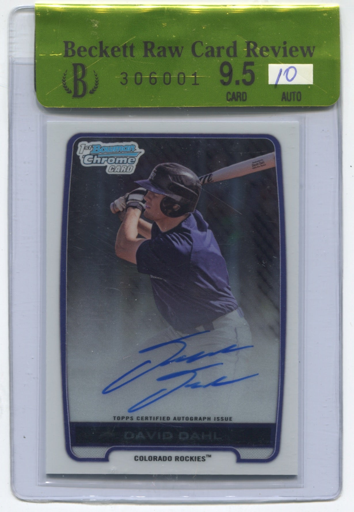 2012 Bowman Chrome Draft Pick Autographs #DD David Dahl BGS 9.5 (Auto 10) (Raw Card Review)