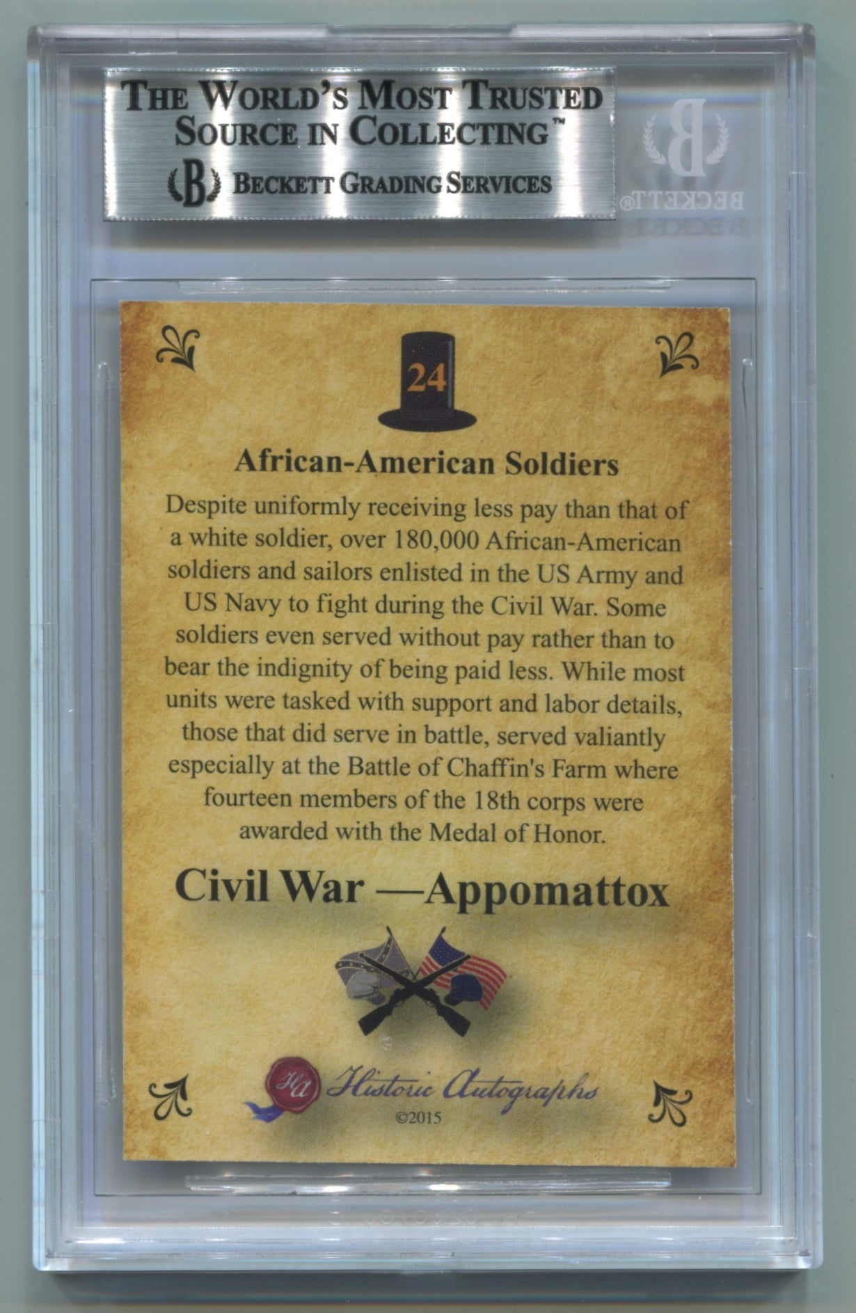 2015 Historic Autographs Civil War Appomattox Graded Ltd. Edition #24 African-American Soldiers BGS 9