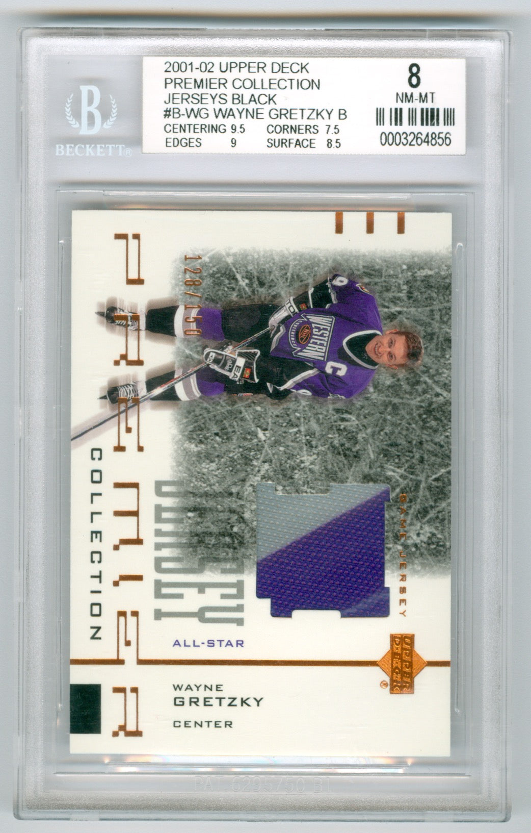 2001-02 Upper Deck Premier Collection Jerseys Black #B-WG Wayne Gretzky #128/150 BGS 8