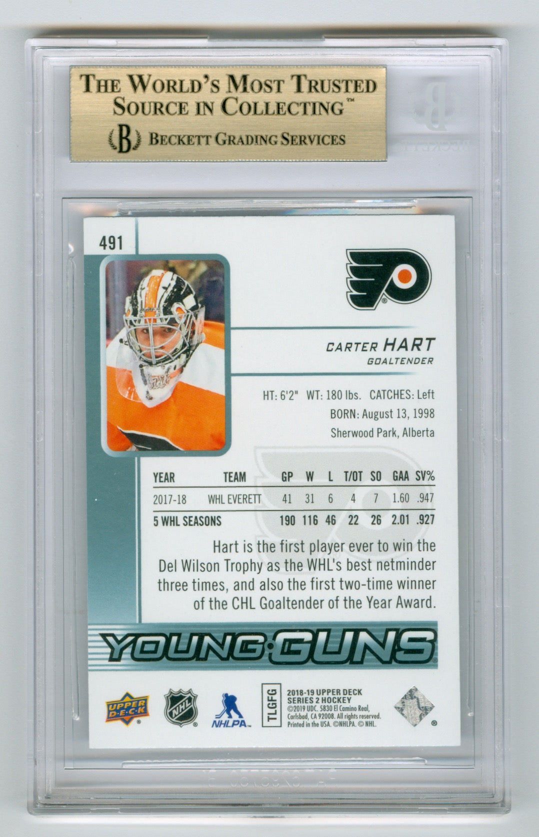 2018-19 Upper Deck #491 Carter Hart BGS 9.5 (Rookie)