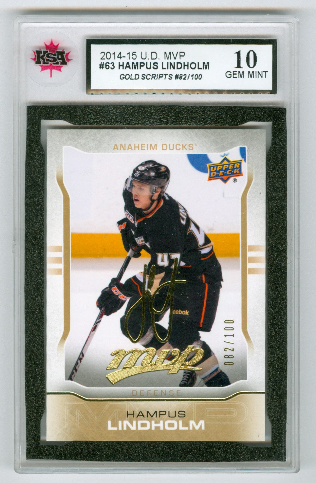 2014-15 Upper Deck MVP #63 Hampus Lindholm #82/100 KSA 10