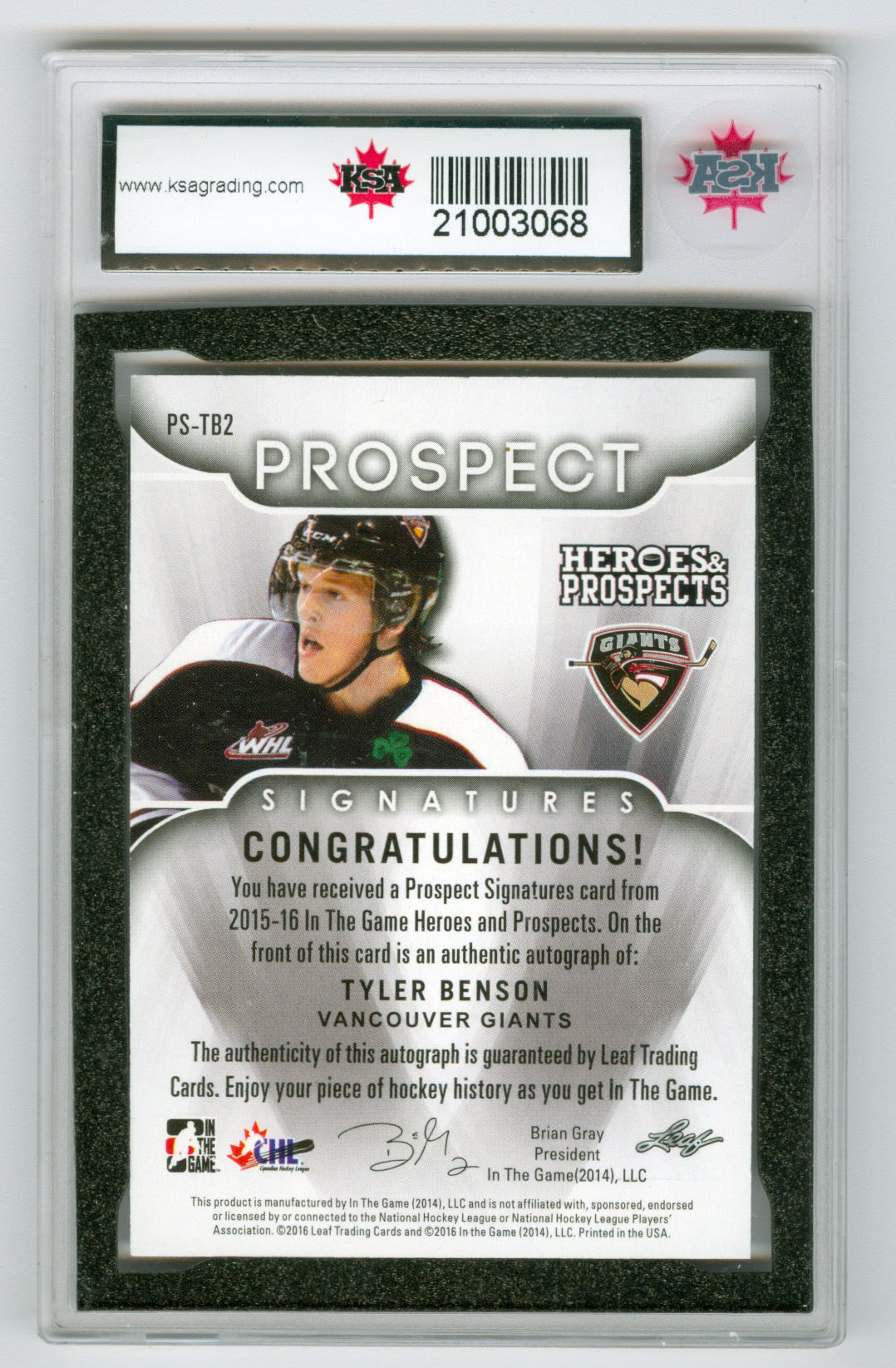 2014-15 ITG Heroes & Prospects #WS-TB2 Tyler Benson KSA 10