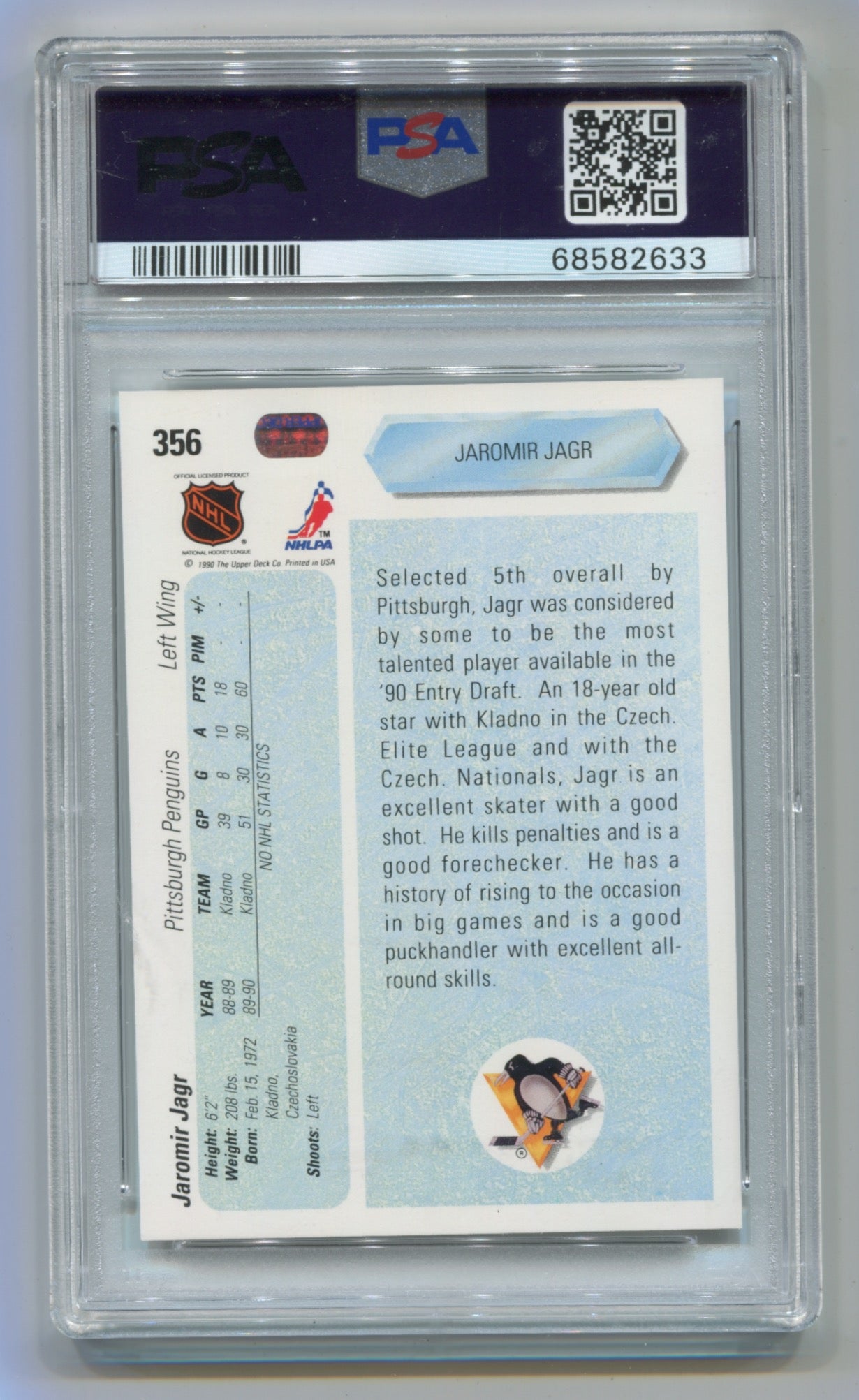 1990-91 Upper Deck #356 Jaromir Jagr PSA 10 (Rookie)