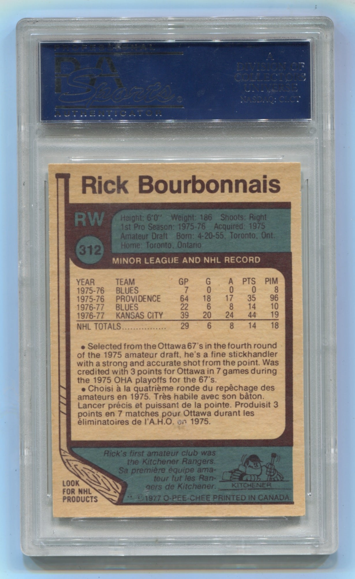 1977-78 O-Pee-Chee #312 Rick Bourbonnais PSA 9