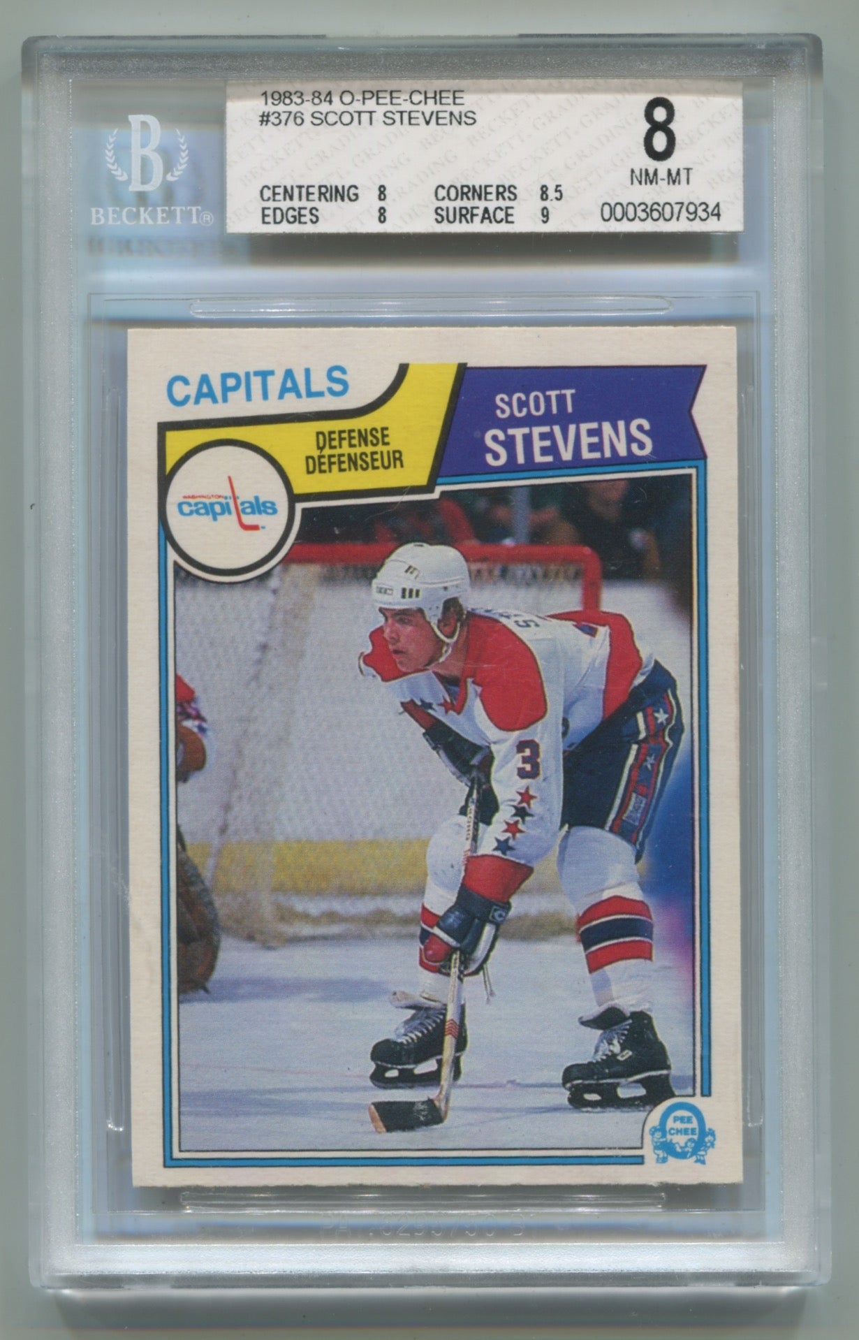 1983-84 O-Pee-Chee #376 Scott Stevens BGS 8 (Rookie)