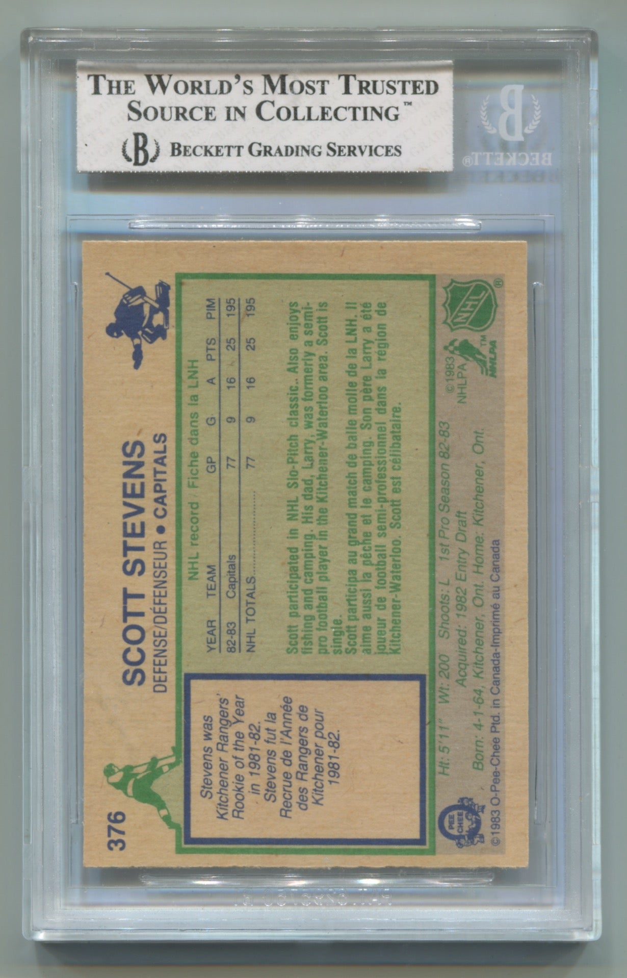 1983-84 O-Pee-Chee #376 Scott Stevens BGS 8 (Rookie)
