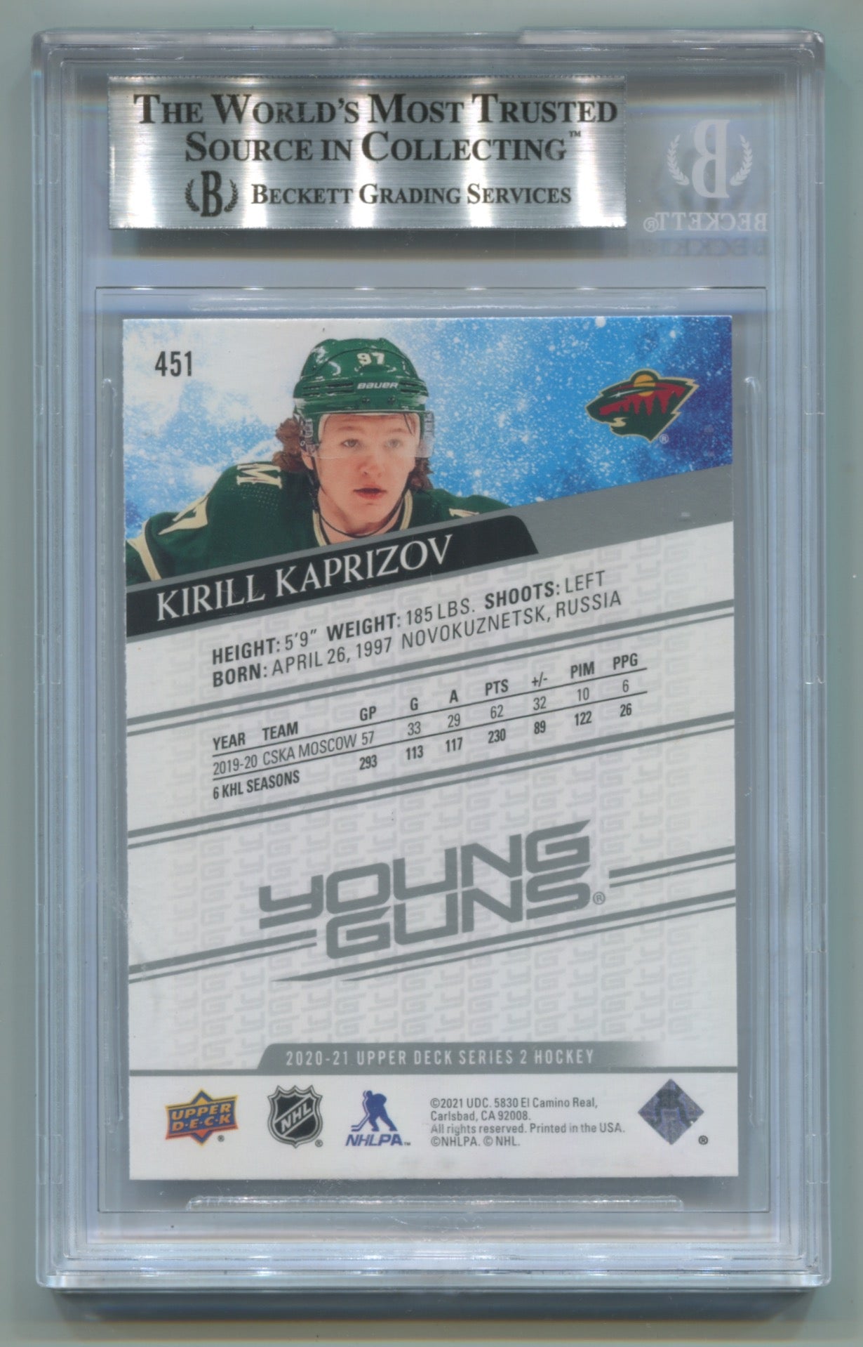 2020-21 Upper Deck #451 Kirill Kaprizov BGS 9 (Rookie)
