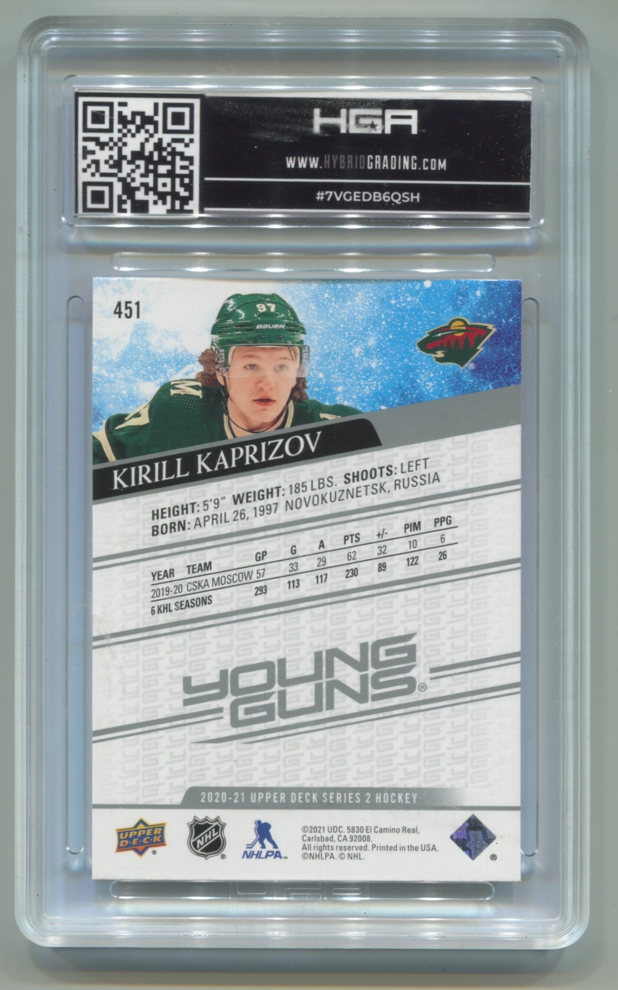 2020-21 Upper Deck #451 Kirill Kaprizov HGA 9.5 (Rookie)