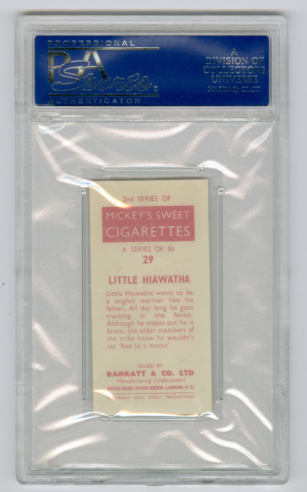 1957 Barratt & Co. Ltd. Walt Disney Characters #29 Little Hiawatha PSA 9