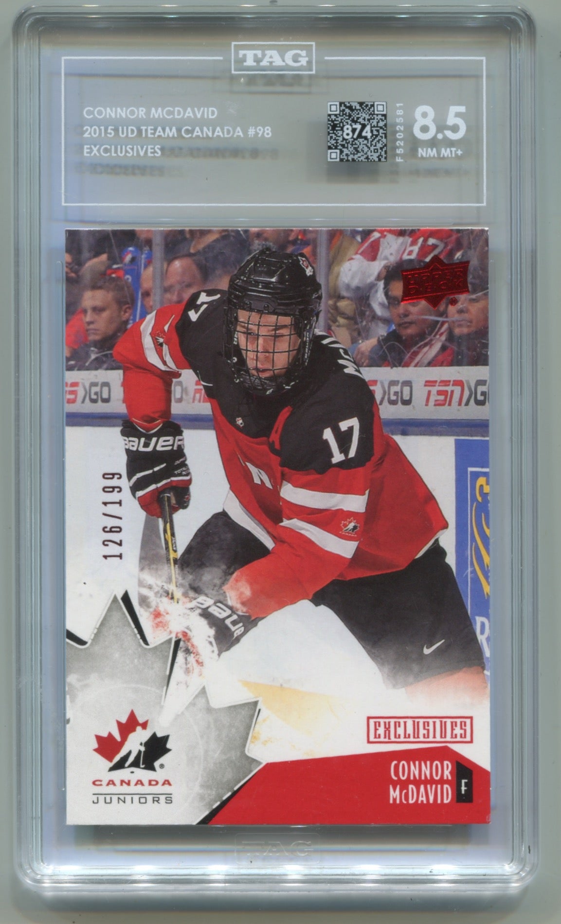 2015 Upper Deck Team Canada Exclusives #98 Connor McDavid #126/199 TAG 8.5