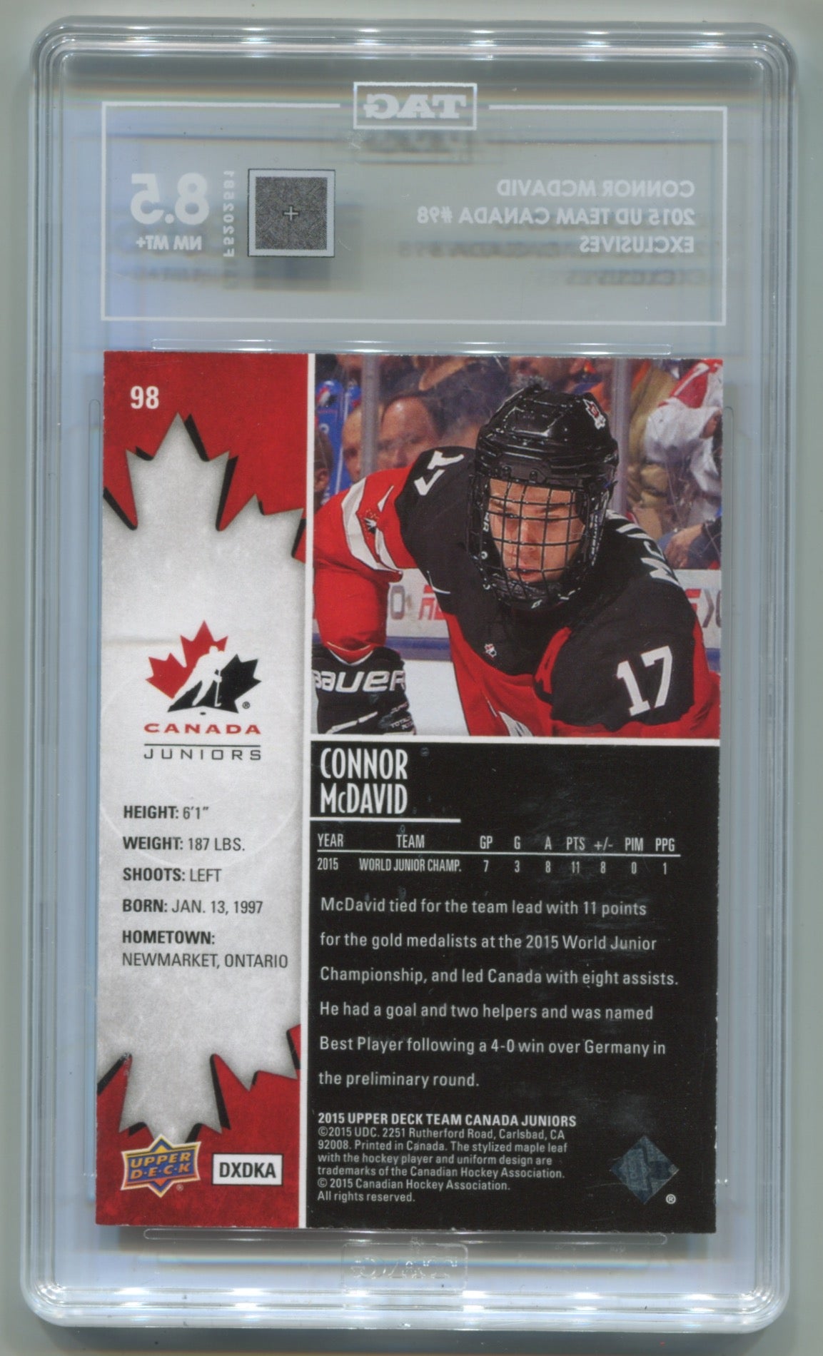 2015 Upper Deck Team Canada Exclusives #98 Connor McDavid #126/199 TAG 8.5