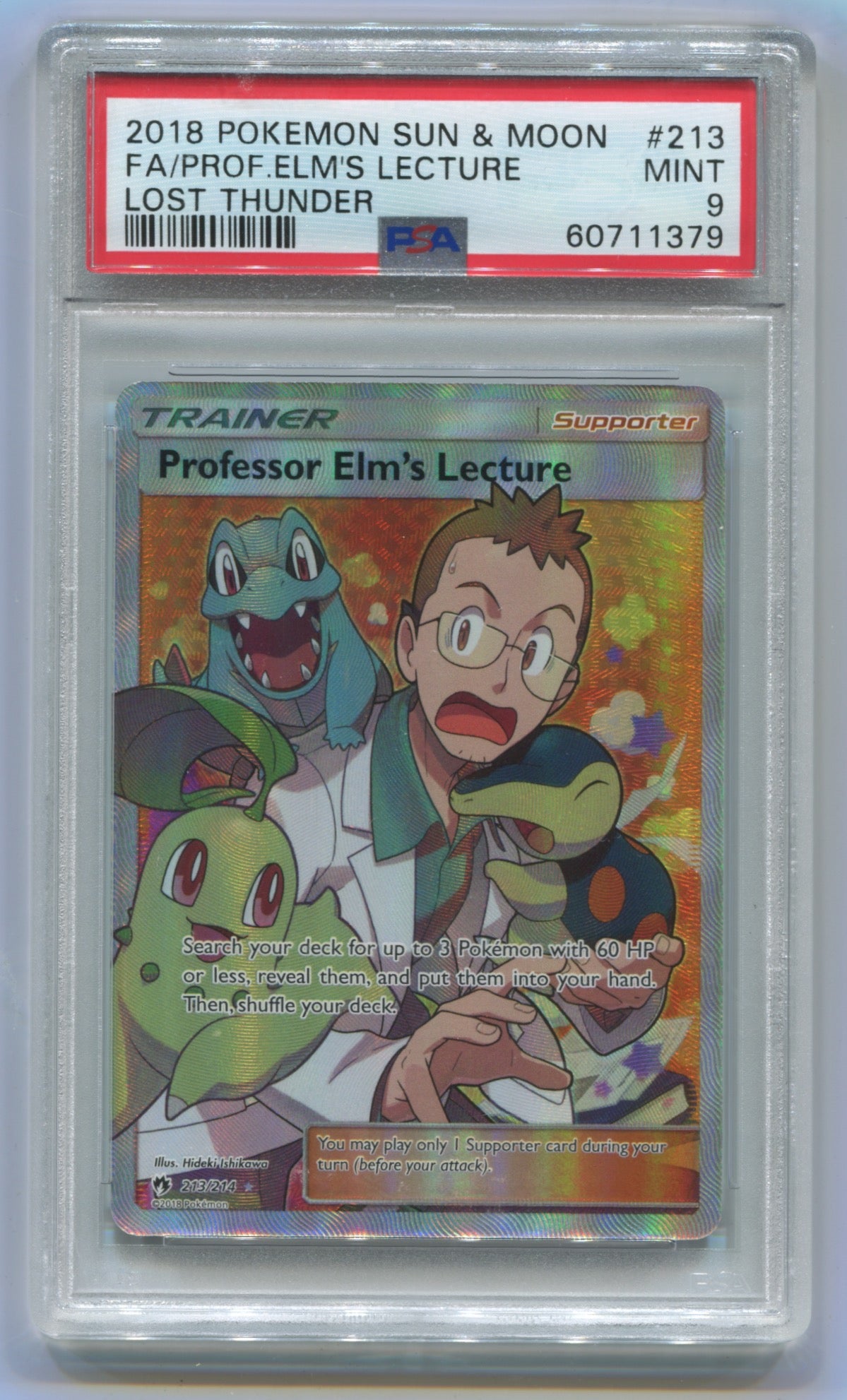 2018 Pokemon Lost Thunder #213 Professor Elm's Lecture- Full Art PSA 9
