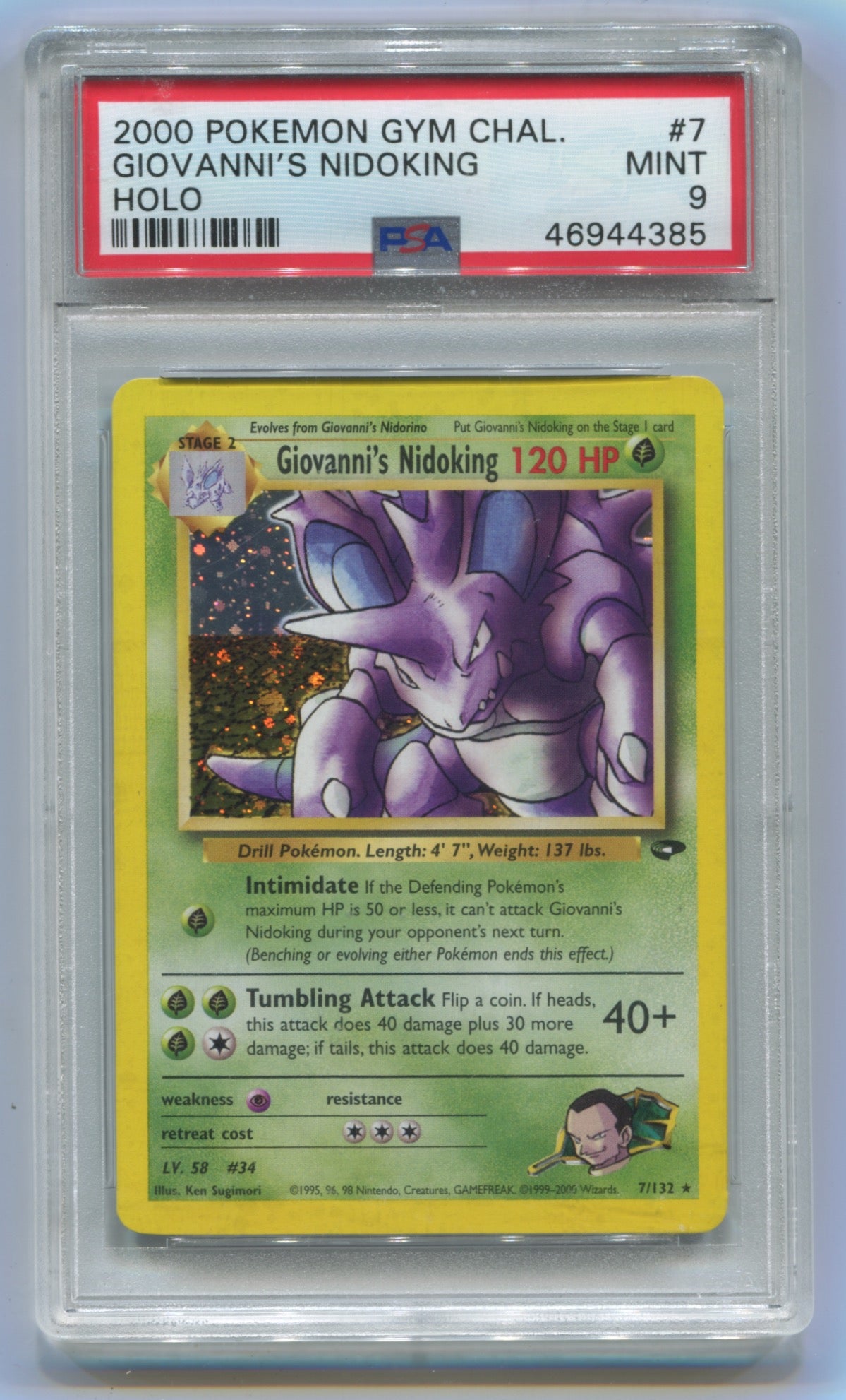 2000 Pokemon Gym Challenge Unlimited #7 Giovanni's Nidoking- Holo PSA 9