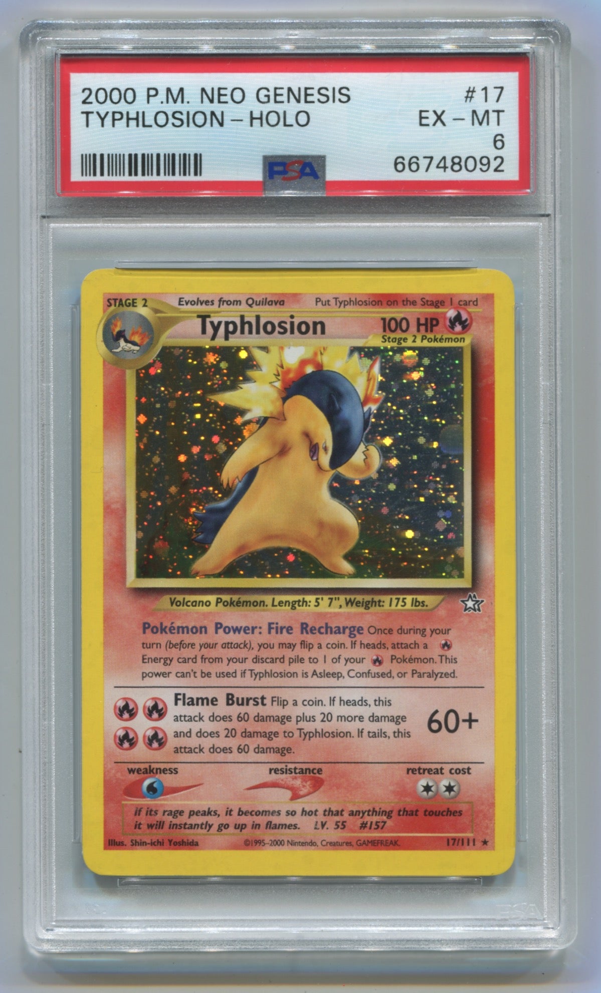 2000 Pokemon Neo Genesis Unlimited #17 Typhlosion- Holo PSA 6