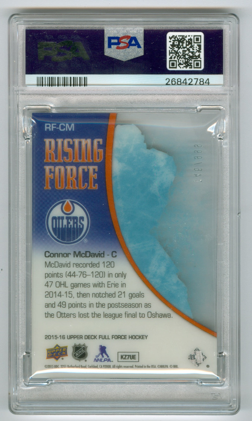 2015-16 Upper Deck Full Force Rising Force #RF-CM Connor McDavid #746/999 PSA 10 (Rookie)
